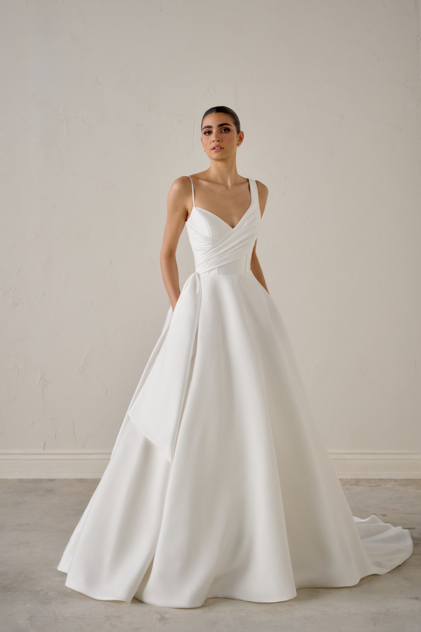 SABINE: Mikado A-Line Gown with Asymmetrical Draped Neckline