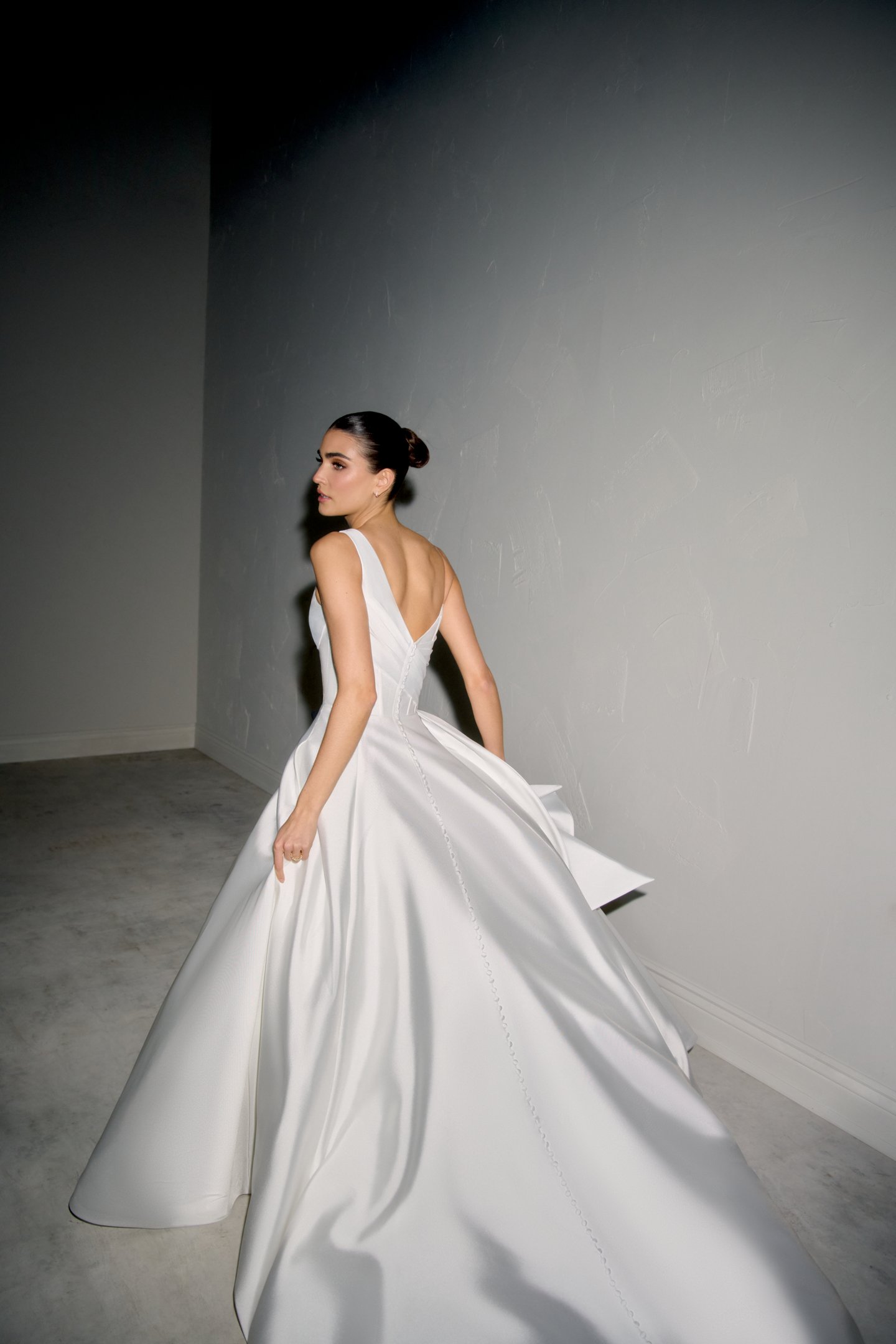 SABINE: Mikado A-Line Gown with Asymmetrical Draped Neckline