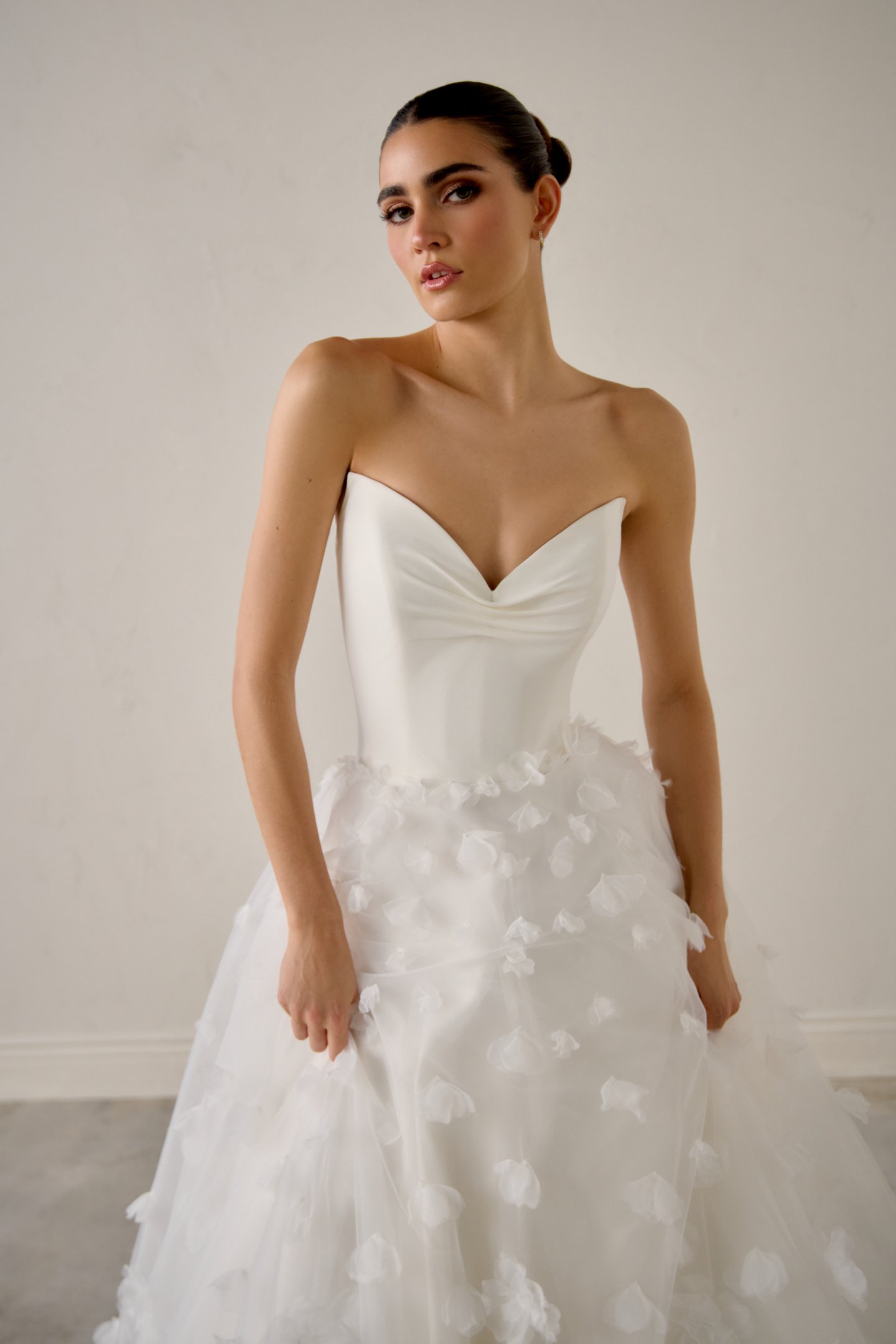 Justin Alexander Signature Style 99362 ORNELLA 3D Floral Ball Gown with Satin Strapless Pointed Neckline