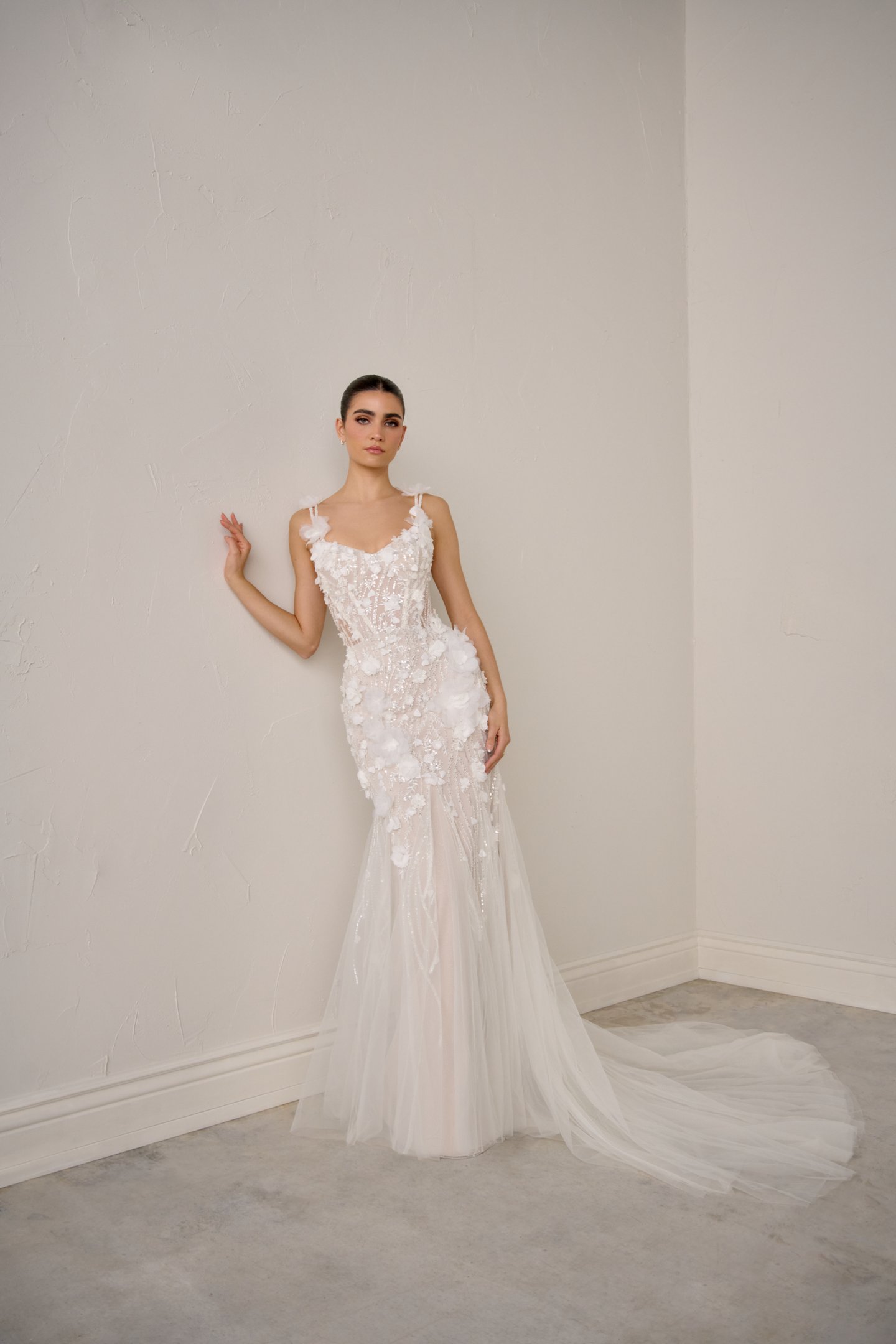 Justin Alexander Signature Style 99363 AMBROSIA Sparkle Tulle Fit & Flare with Beaded Embroidery & Floral Appliqués