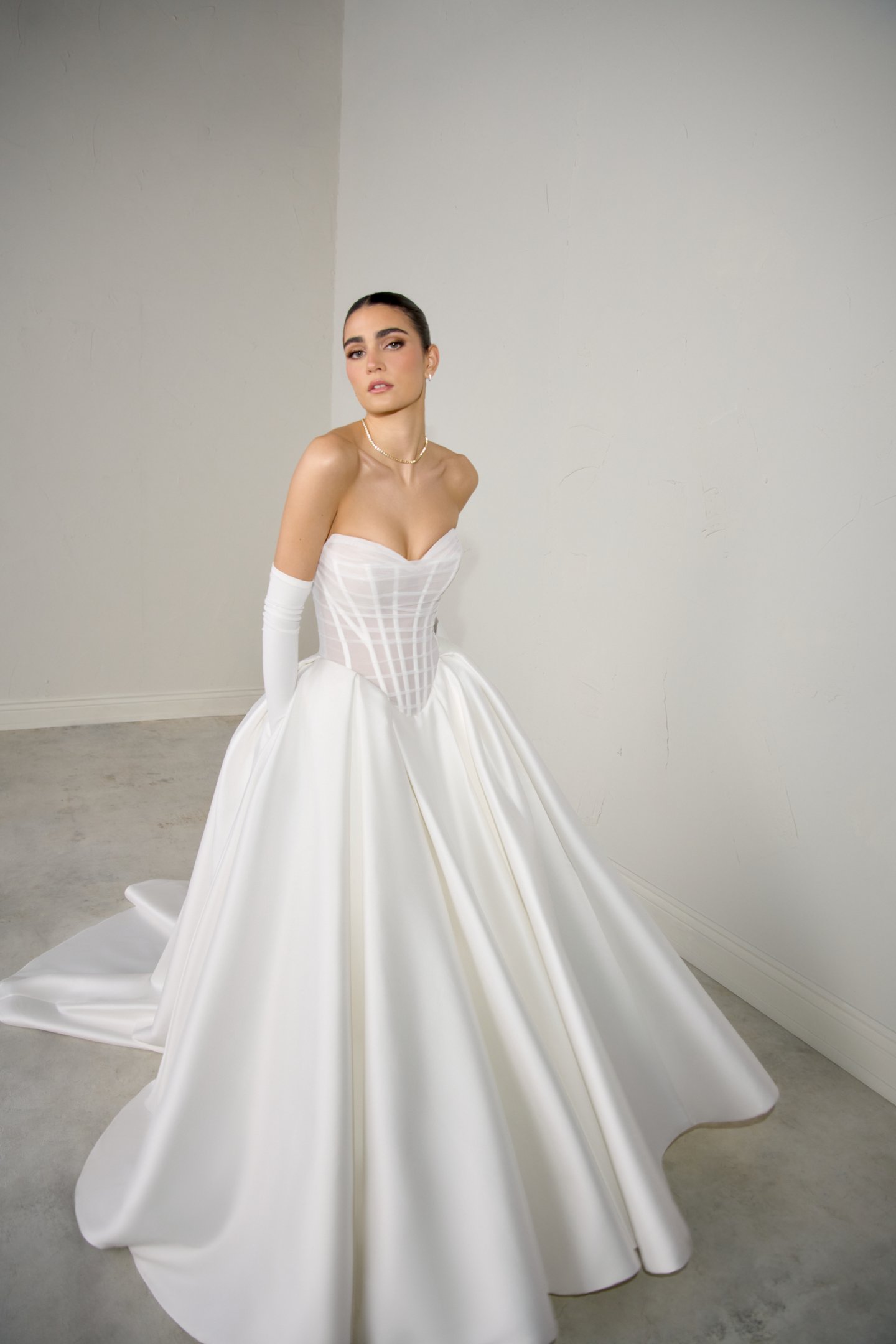 Justin Alexander Signature Style 99365 MONARCH Mikado Ball Gown with Sheer Tulle Bodice with Exposed Boning