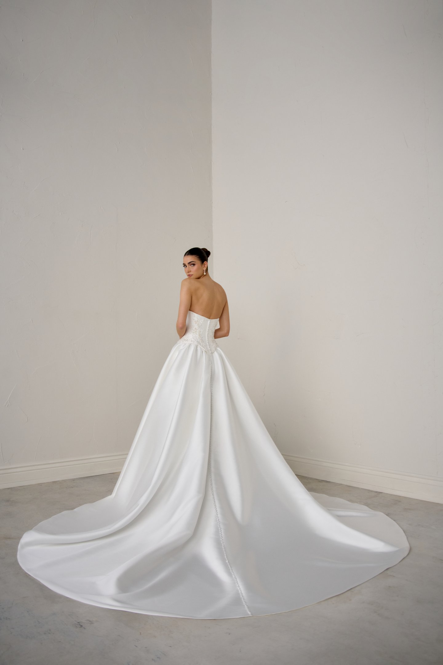 Justin Alexander Signature Style 99367 SOLARA Mikado Ball Gown with Beaded Corset Bodice and Basque Waist