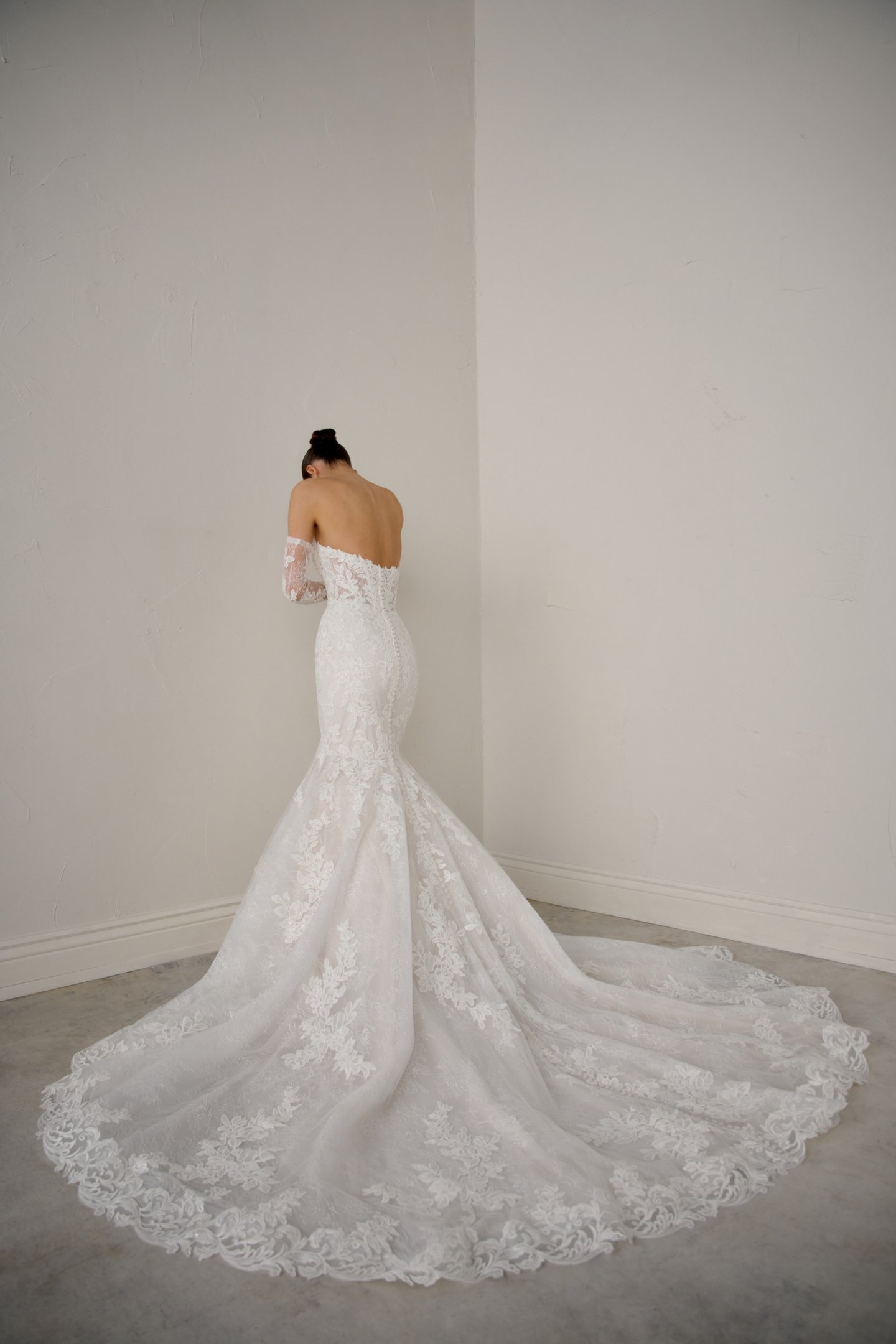 Justin Alexander Signature Style 99369 AURELINE Allover Lace Mermaid Gown with Sheer Bodice and Exposed Boning