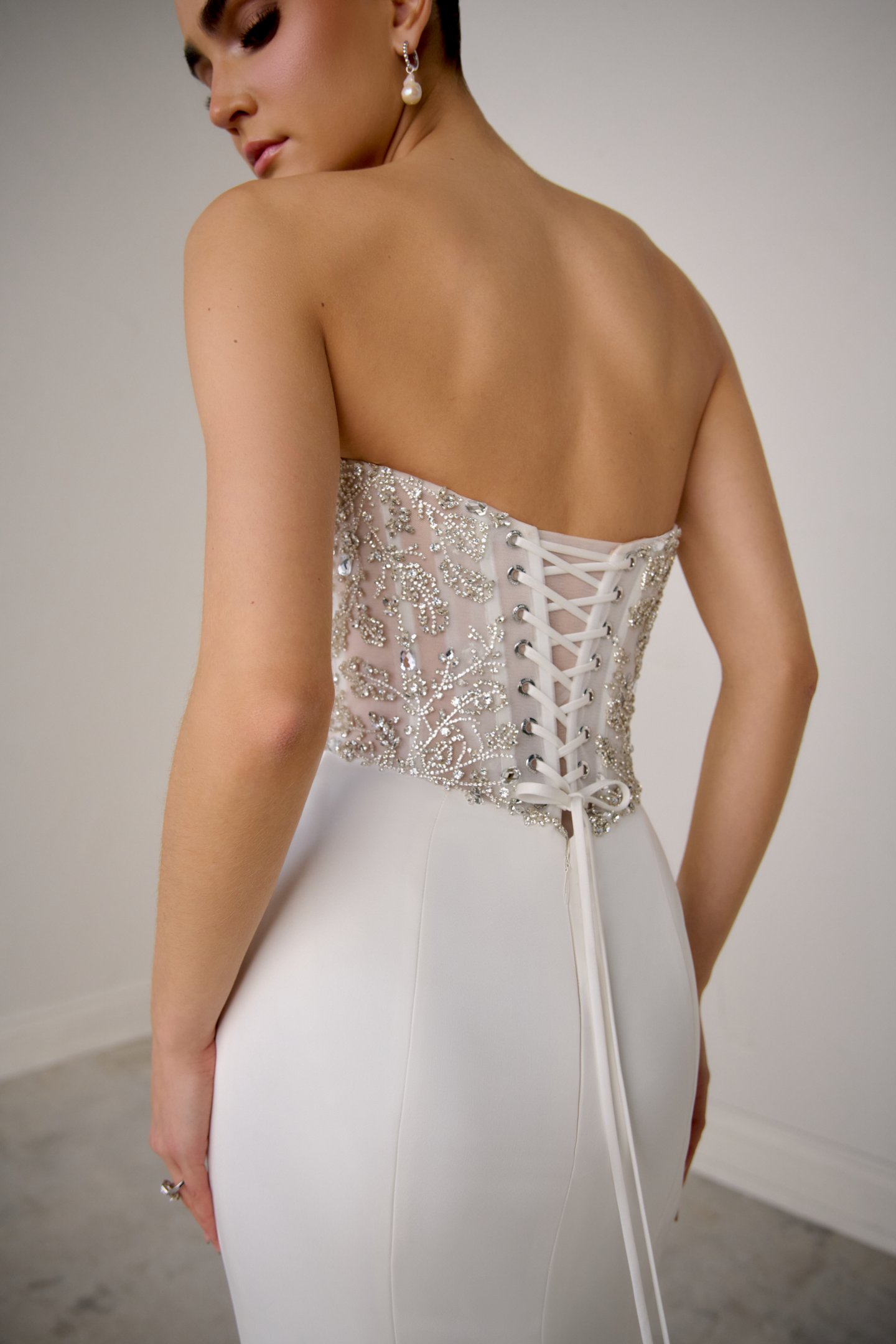 Justin Alexander Signature Style 99375 GILDARA Charmeuse Fit and Flare with Beaded Illusion Bodice