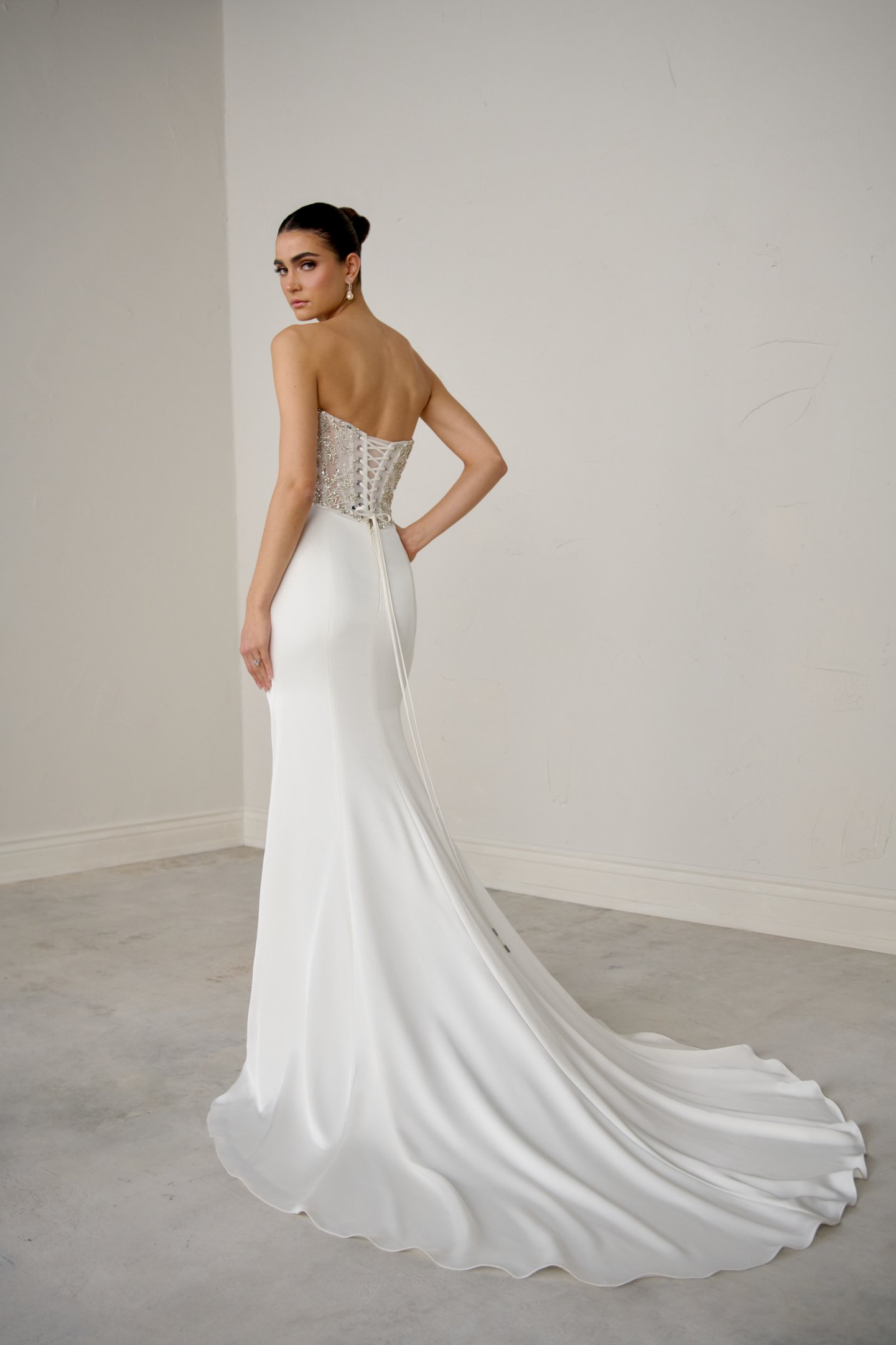 Justin Alexander Signature Style 99375 GILDARA Charmeuse Fit and Flare with Beaded Illusion Bodice
