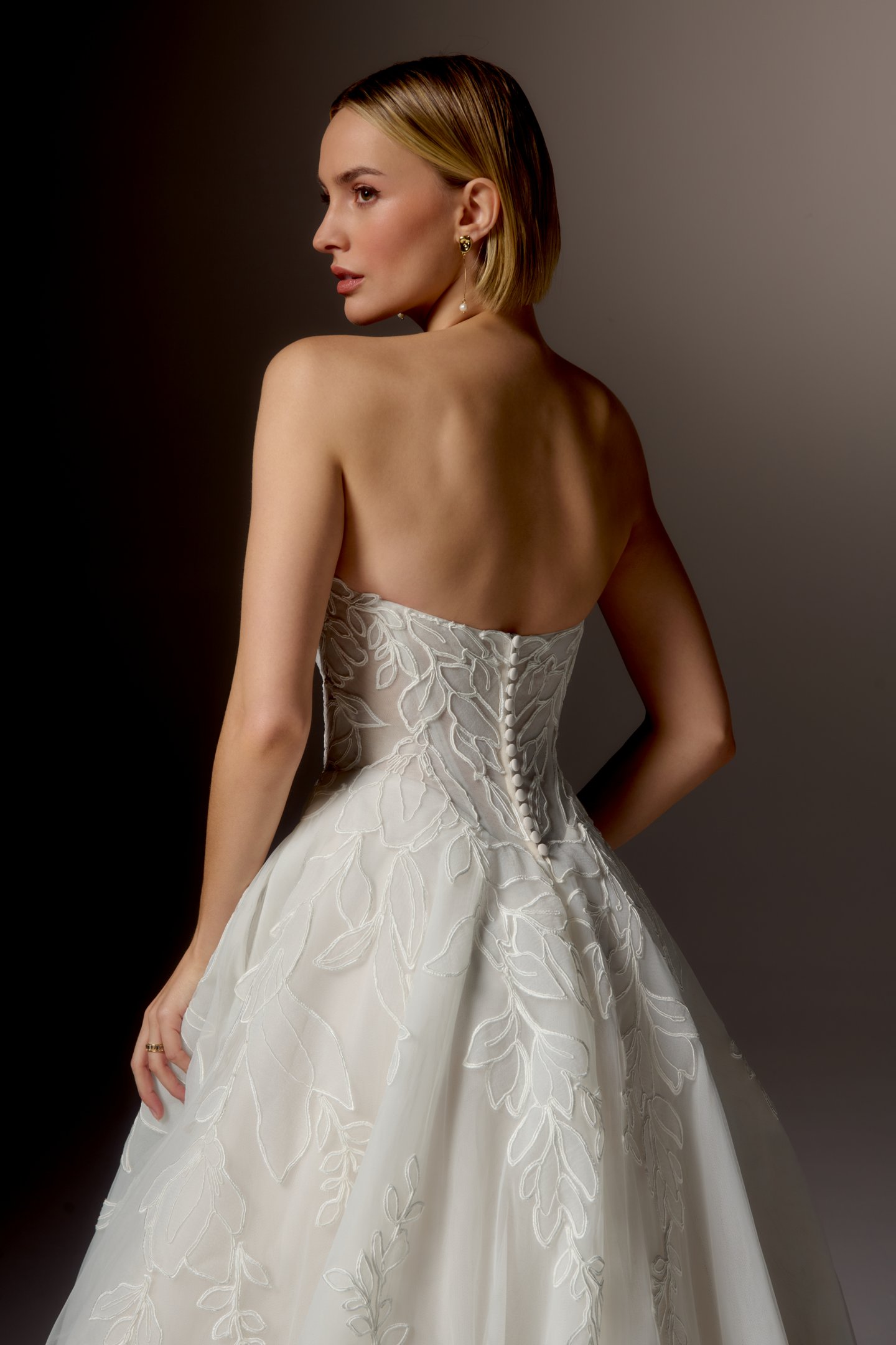 Justin Alexander Signature Style 99405 RAVENNA Embroidered Tulle Ball Gown with Embroidered Soutache Tulle Appliqués Throughout and Cat Eye Neckline