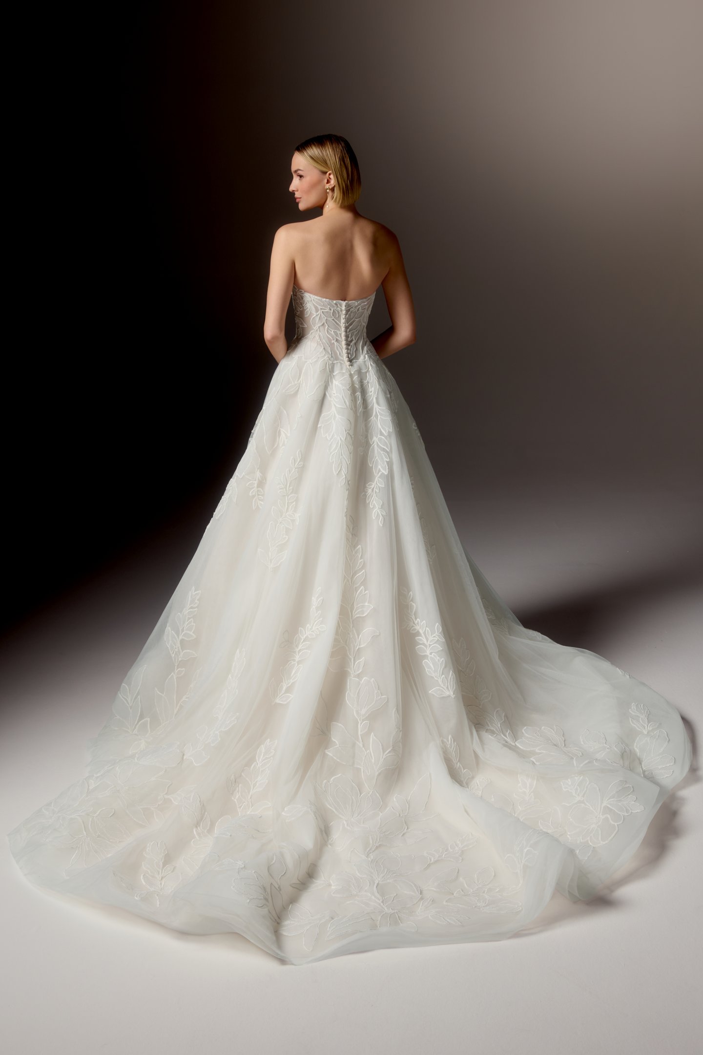 Justin Alexander Signature Style 99405 RAVENNA Embroidered Tulle Ball Gown with Embroidered Soutache Tulle Appliqués Throughout and Cat Eye Neckline