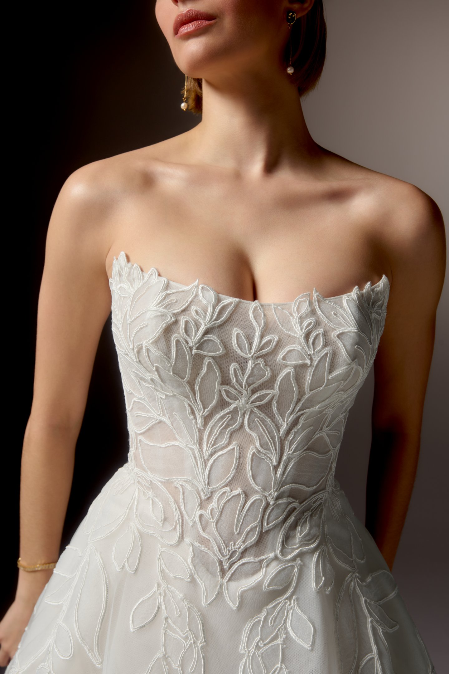Justin Alexander Signature Style 99405 RAVENNA Embroidered Tulle Ball Gown with Embroidered Soutache Tulle Appliqués Throughout and Cat Eye Neckline