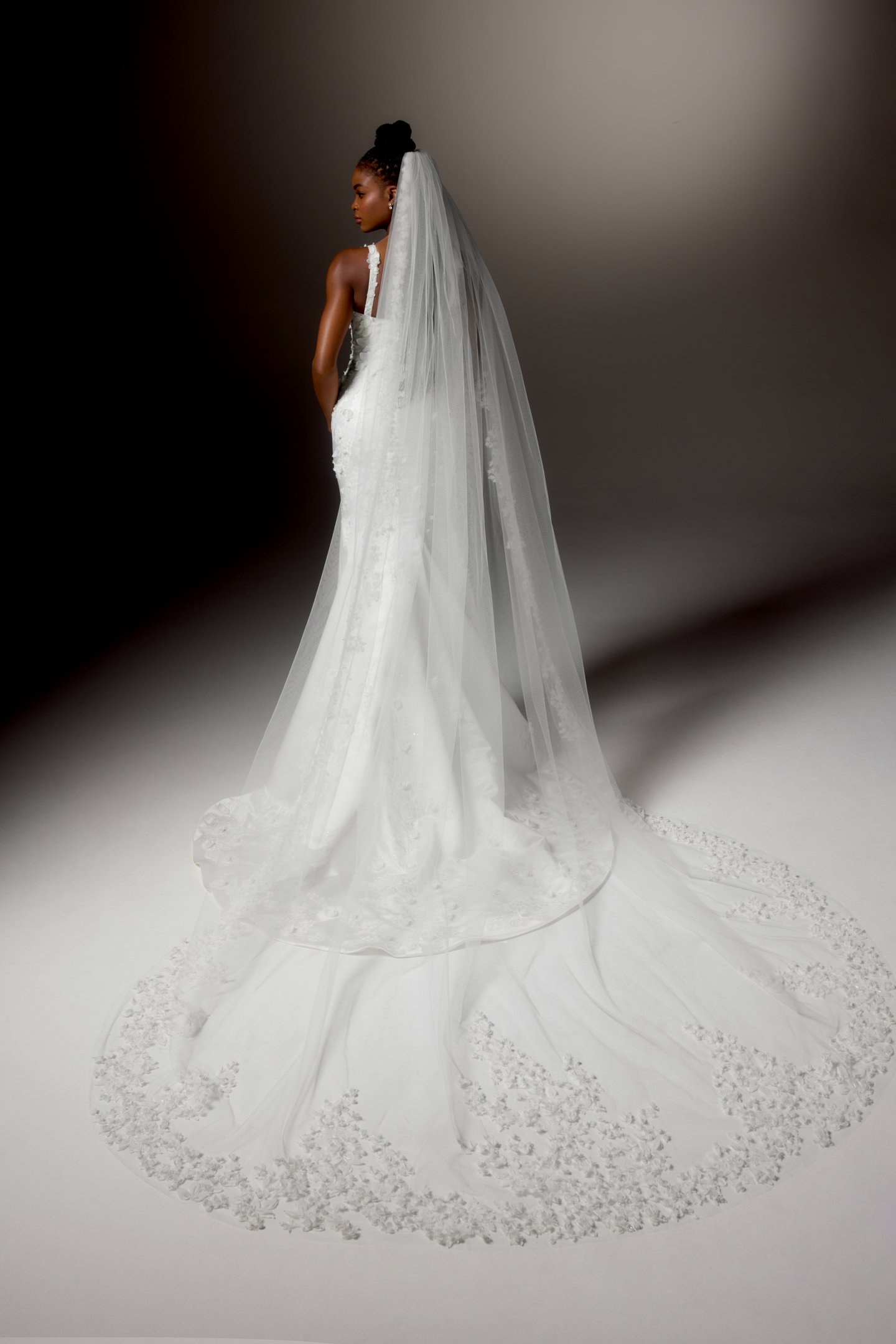 Justin Alexander Signature Style 99408 CELESTINE Square Neckline Satin Fit and Flare Wedding Gown Adorned with Sequin Embroidered Lace Appliqués and 3D Chiffon Florals