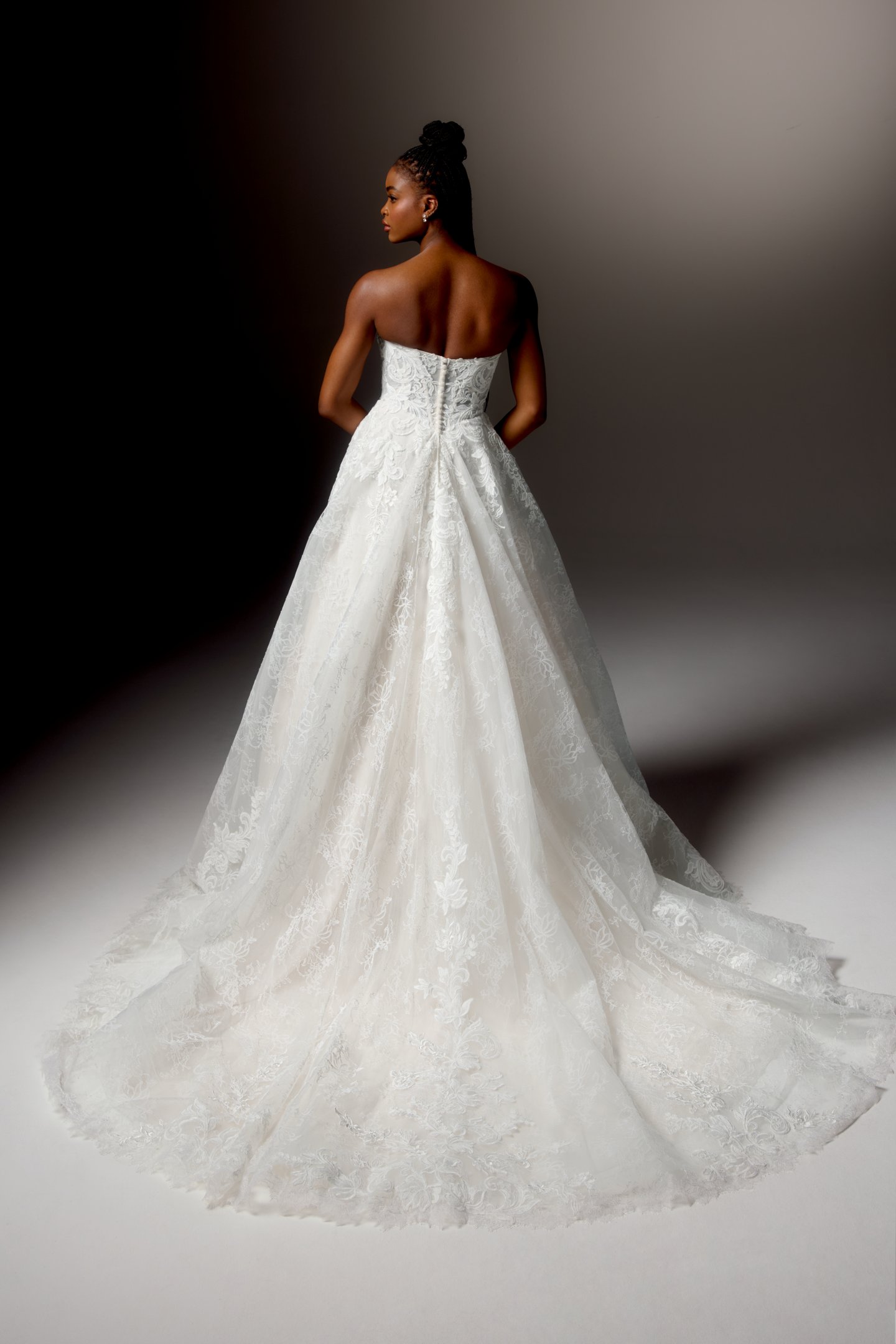Justin Alexander Signature Style 99410 UMBRA Allover Lace A-Line Gown with Strapless Sweetheart Neckline and Matte Floral Lace Appliqués