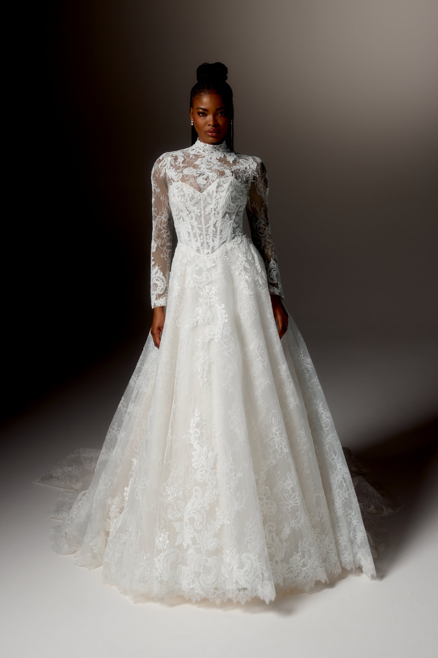 Justin Alexander Signature Style 99410 UMBRA Allover Lace A-Line Gown with Strapless Sweetheart Neckline and Matte Floral Lace Appliqués