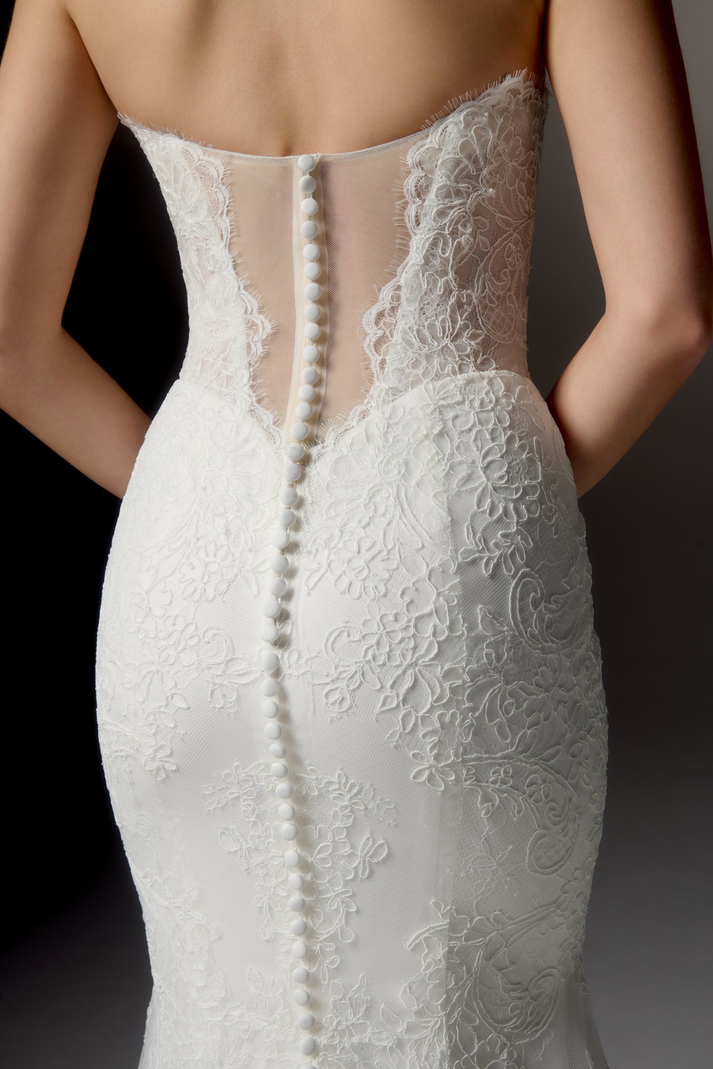 Justin Alexander Signature Style 99411 EIRENE Matte Allover Corded Lace Fit and Flare Gown with Strapless Scalloped Neckline and Sheer Bodice