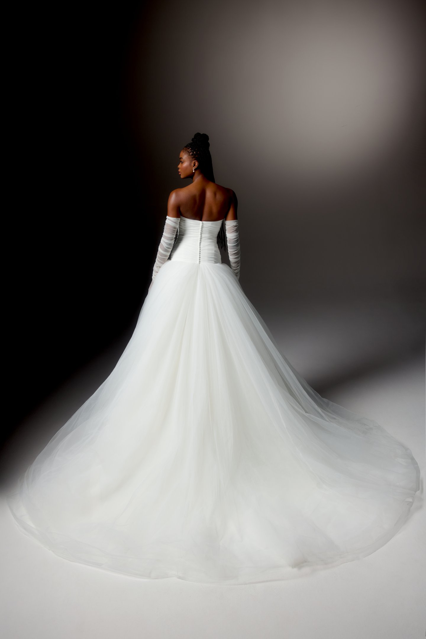 Justin Alexander Signature Style 99412 ROSALIND Clean Tulle Ball Gown with Draped Straight Neckline and Dropped Waistline with Gathered Tulle Skirt
