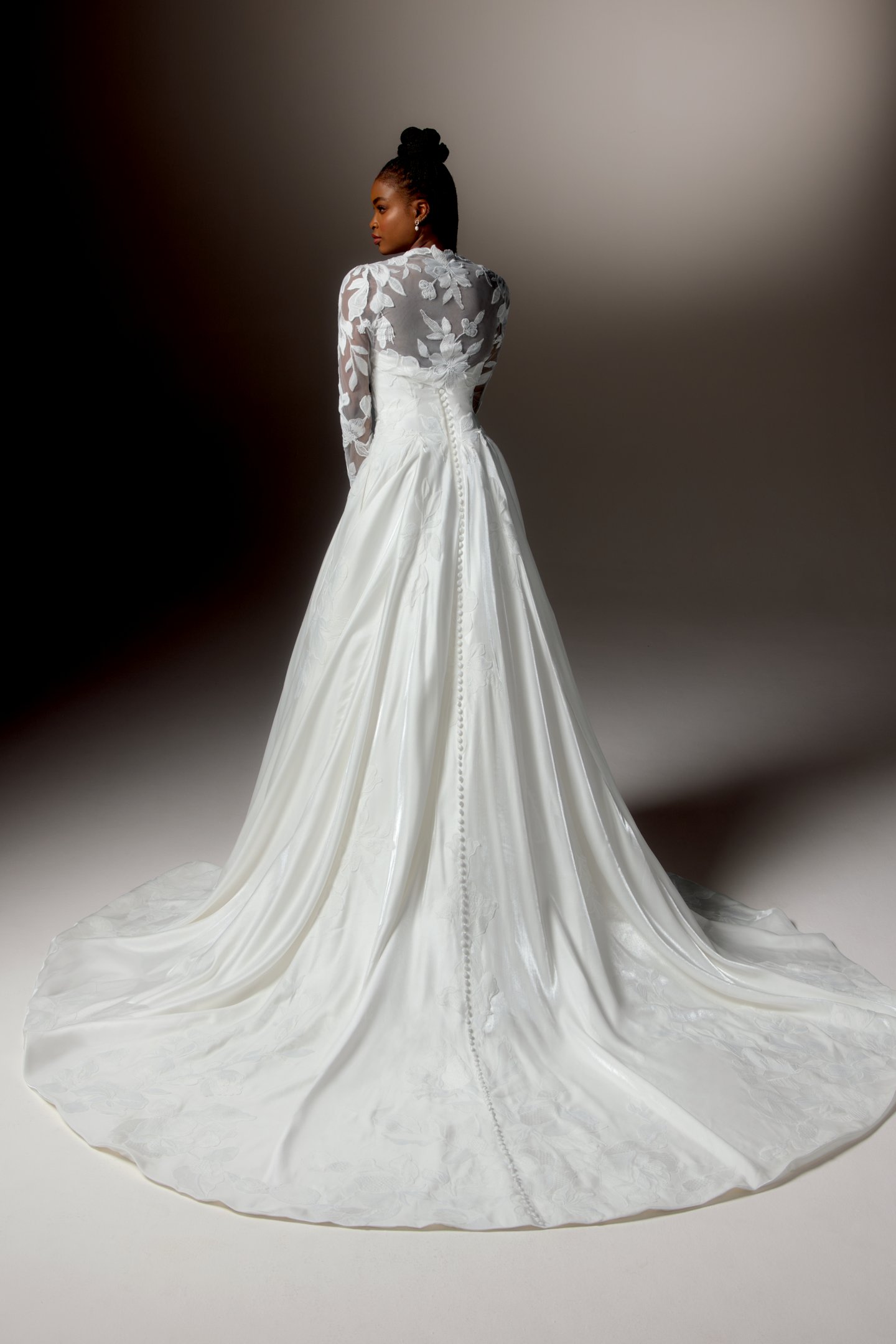 Justin Alexander Signature Style 99414 LUCEA Liquid Charmeuse A-Line Gown with Strapless Sweetheart Neckline and Floral Matte Lace Appliqués