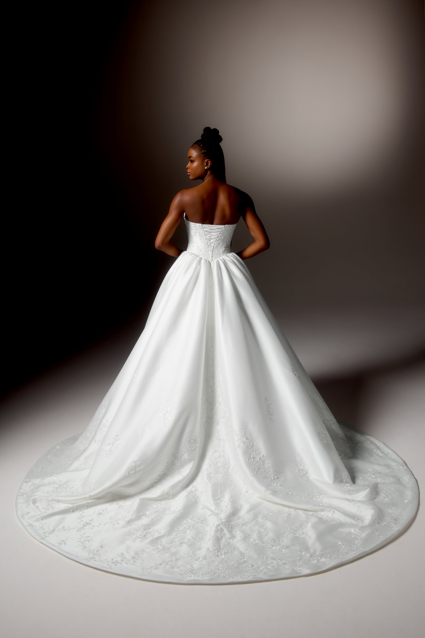 Justin Alexander Signature Style 99420 VERONA Stretch Mikado Ball Gown with Cat Eye Neckline and Beaded Embroidery on Bodice