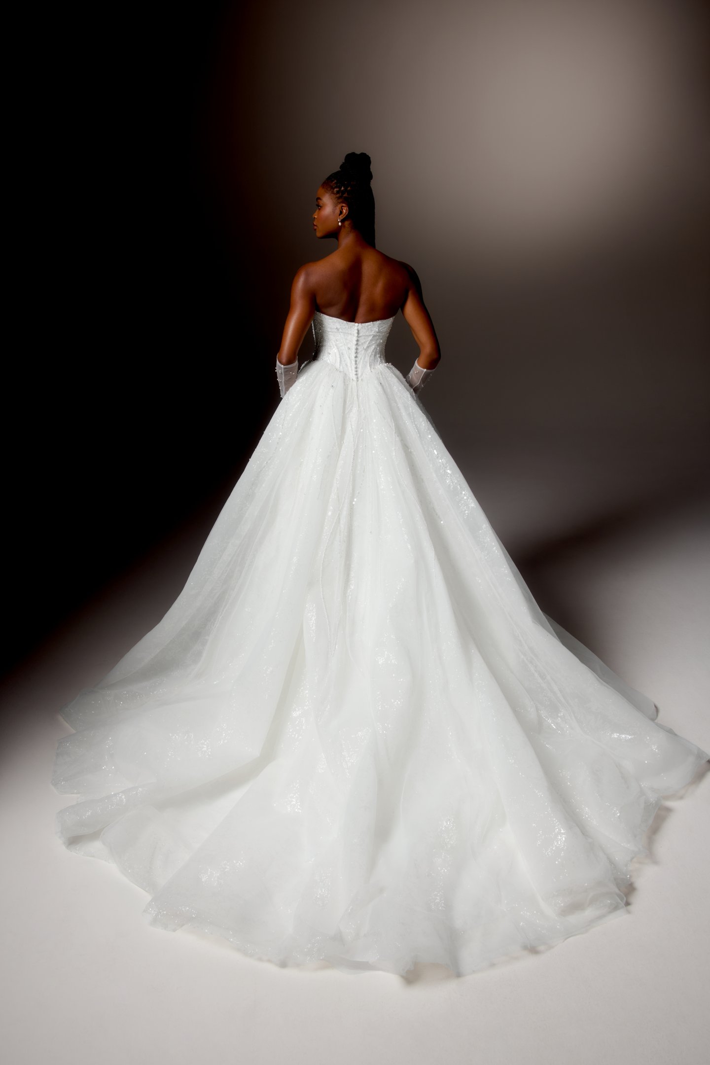 Justin Alexander Signature Style 99422 CHIARINA Glittering Tulle Ball Gown with Strapless Sweetheart Neckline Adorned with Linear Beading and Chapel Length Train
