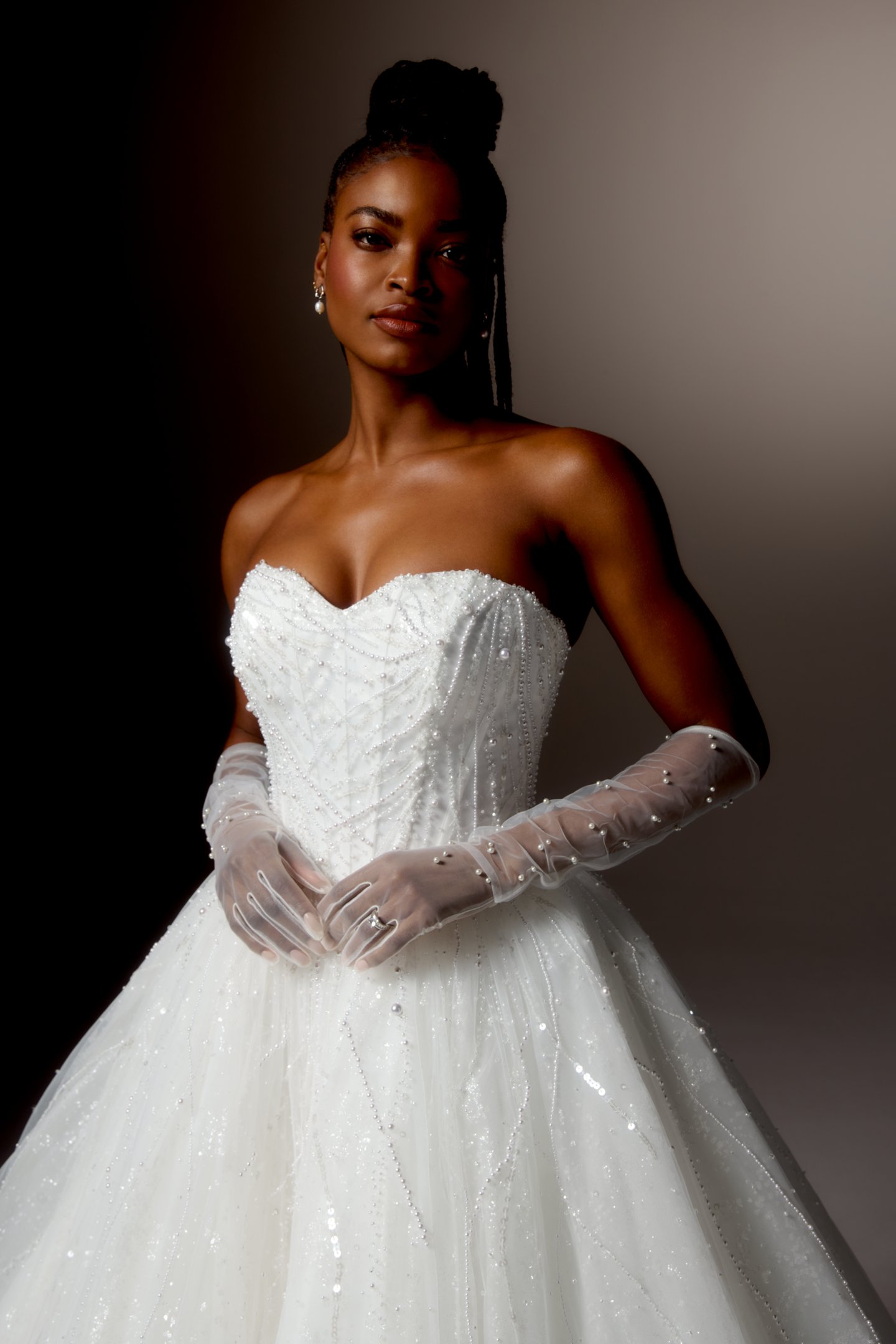 Justin Alexander Signature Style 99422 CHIARINA Glittering Tulle Ball Gown with Strapless Sweetheart Neckline Adorned with Linear Beading and Chapel Length Train