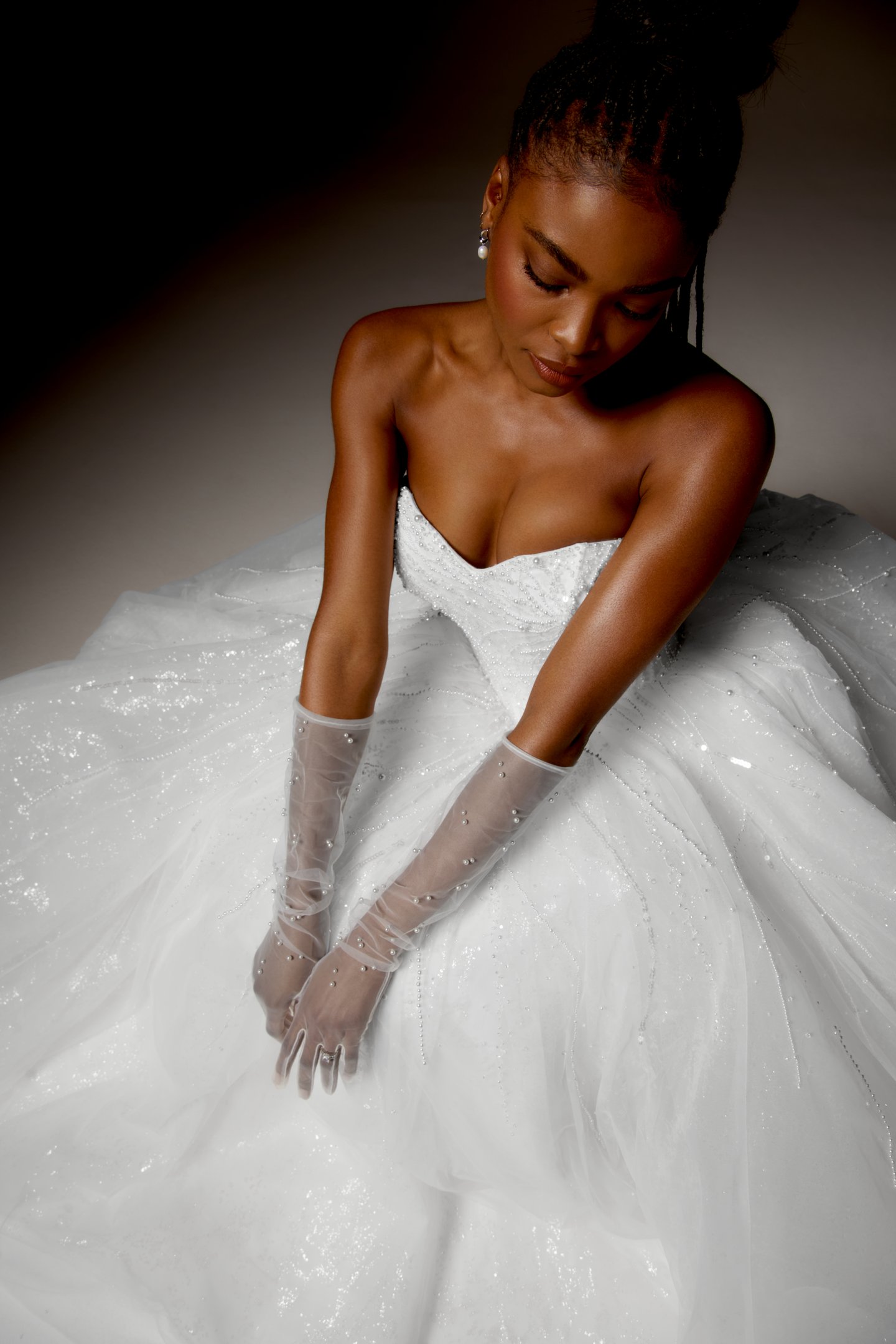 Justin Alexander Signature Style 99422 CHIARINA Glittering Tulle Ball Gown with Strapless Sweetheart Neckline Adorned with Linear Beading and Chapel Length Train