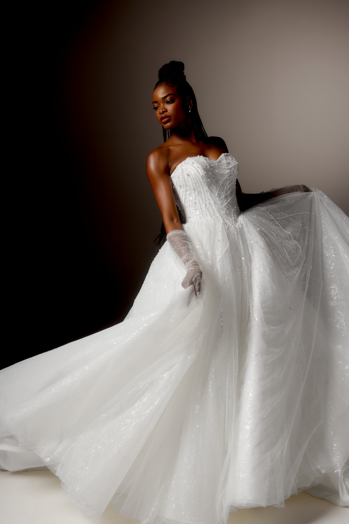 Justin Alexander Signature Style 99422 CHIARINA Glittering Tulle Ball Gown with Strapless Sweetheart Neckline Adorned with Linear Beading and Chapel Length Train