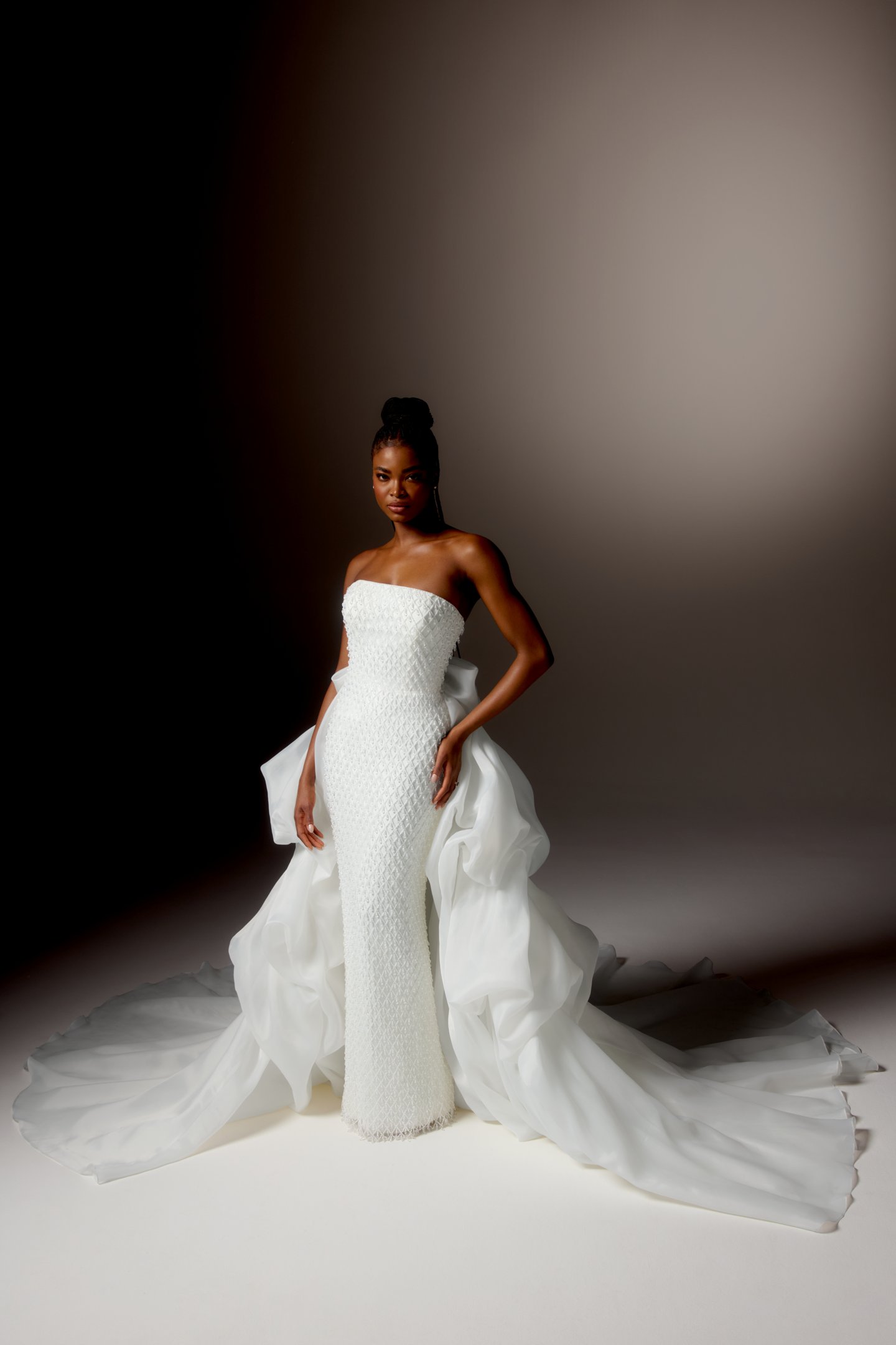 Justin Alexander Signature Style 99423 BRAVURA Column Gown with Allover Beaded Lattice Design and Straight Neckline
