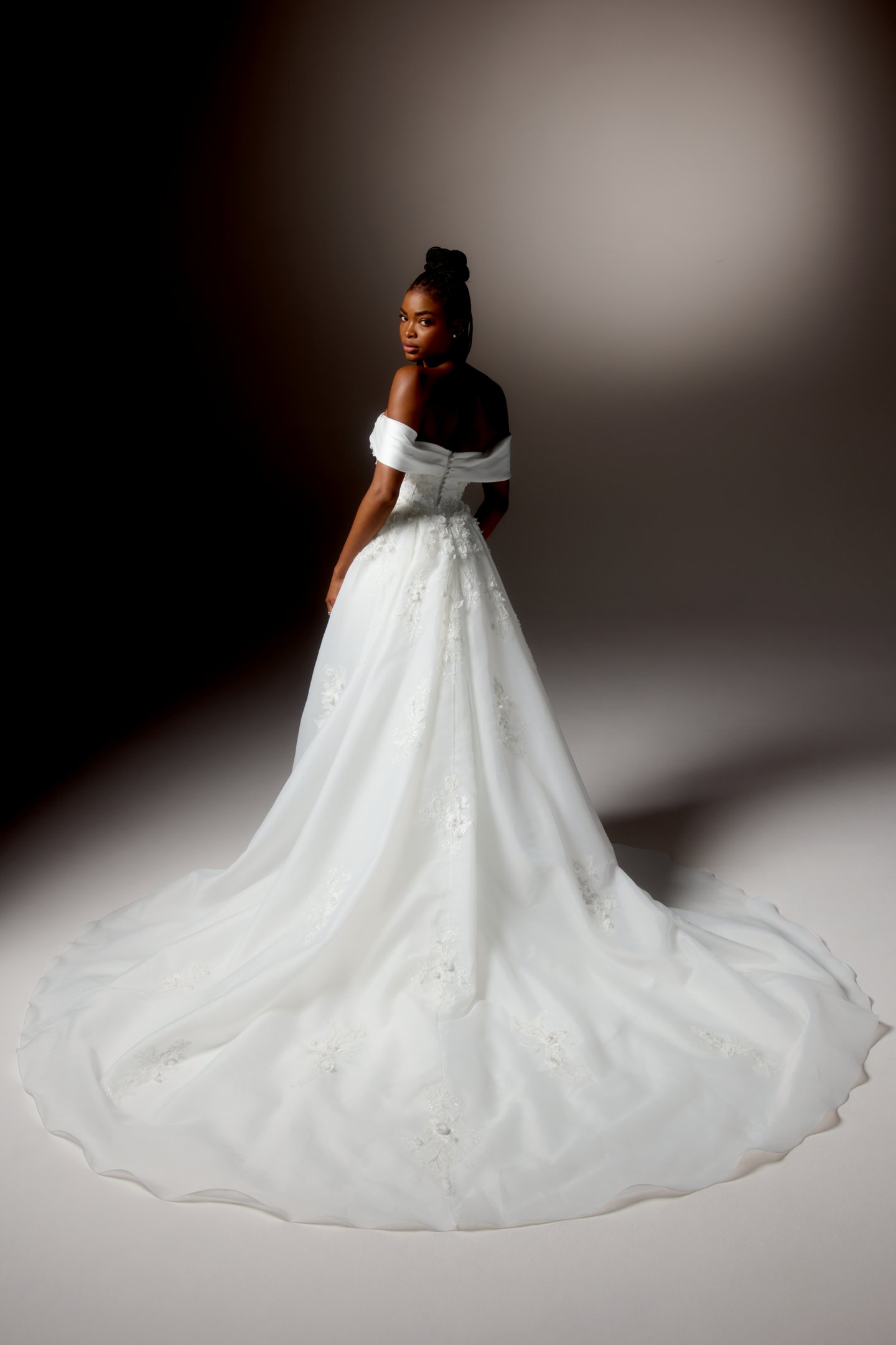Justin Alexander Signature Style 99425 VOLTERRA Stretch Mikado Fit and Flare Gown with Off-the-Shoulder Portrait Neckline and Beaded Bodice and Skirt