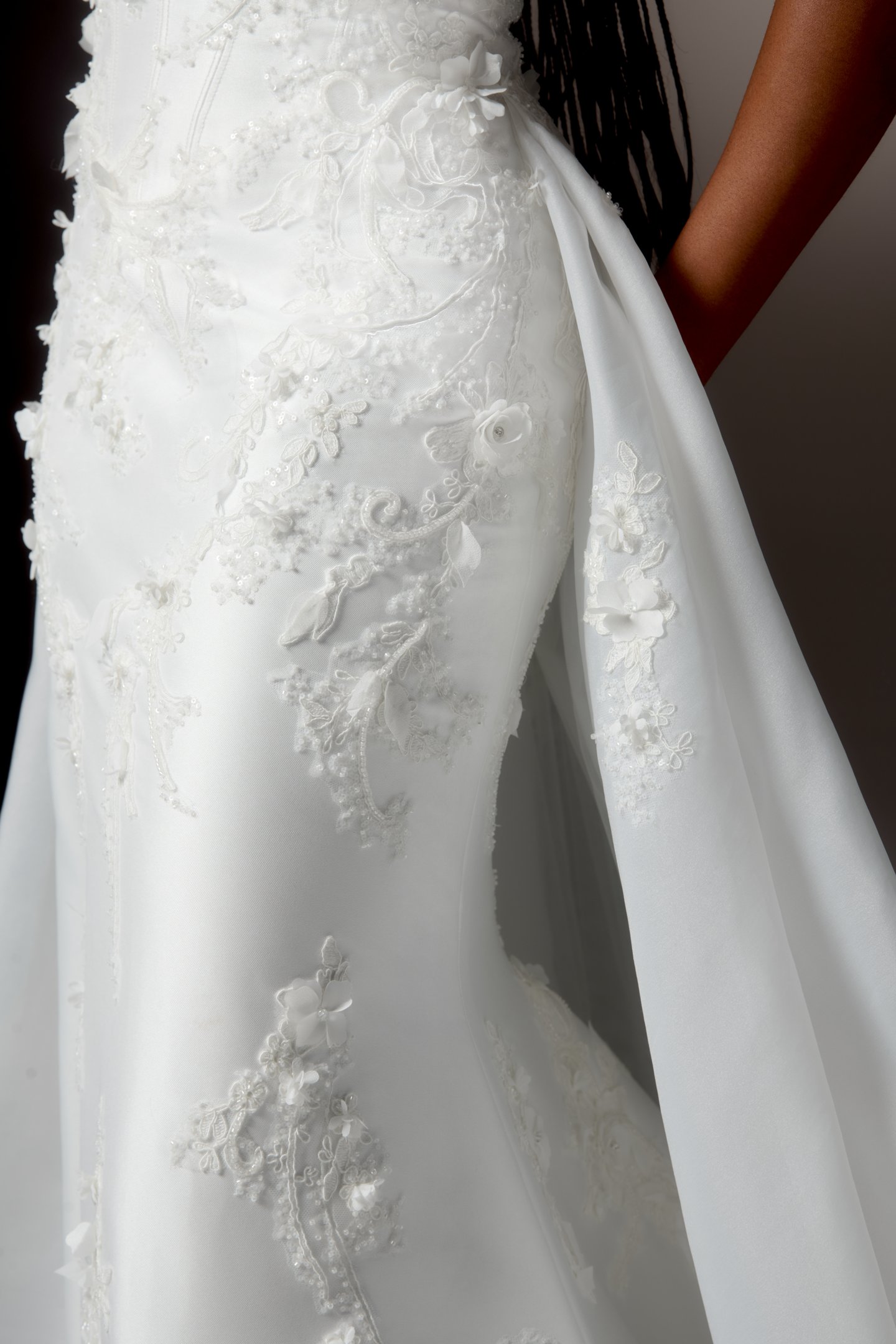 Justin Alexander Signature Style 99425DT VOLTERRA DT Organdy Detachable Chapel Length Train with Beaded and Sequined Corded Lace Appliqués and 3D Floral Accents