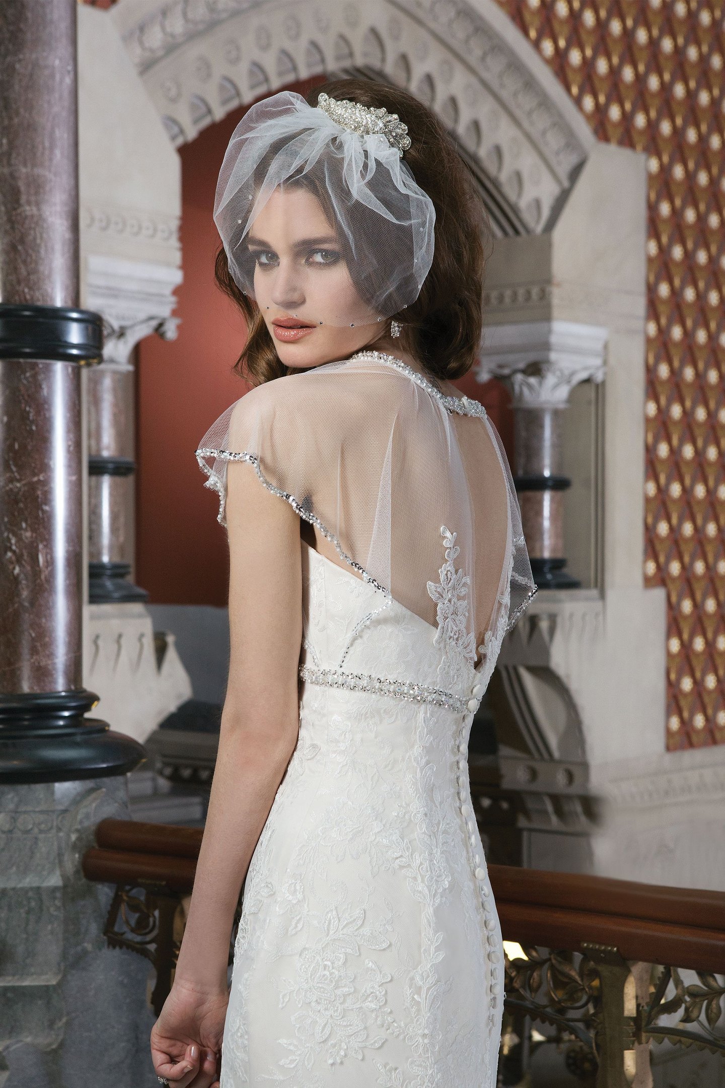 Justin Alexander Style 8700 Lace fit and flare dress embellished with a jewel neckline
