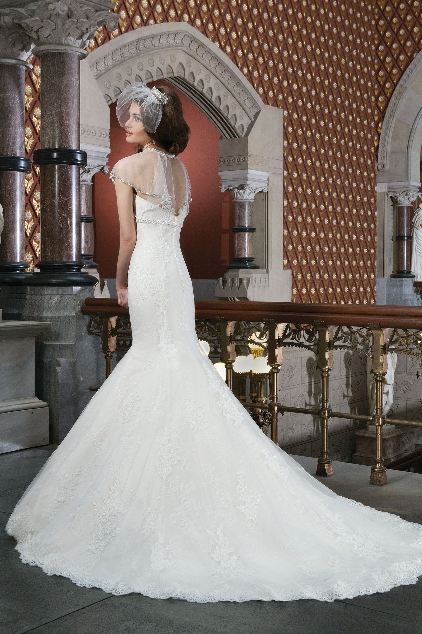 Justin Alexander Style 8700 Lace fit and flare dress embellished with a jewel neckline