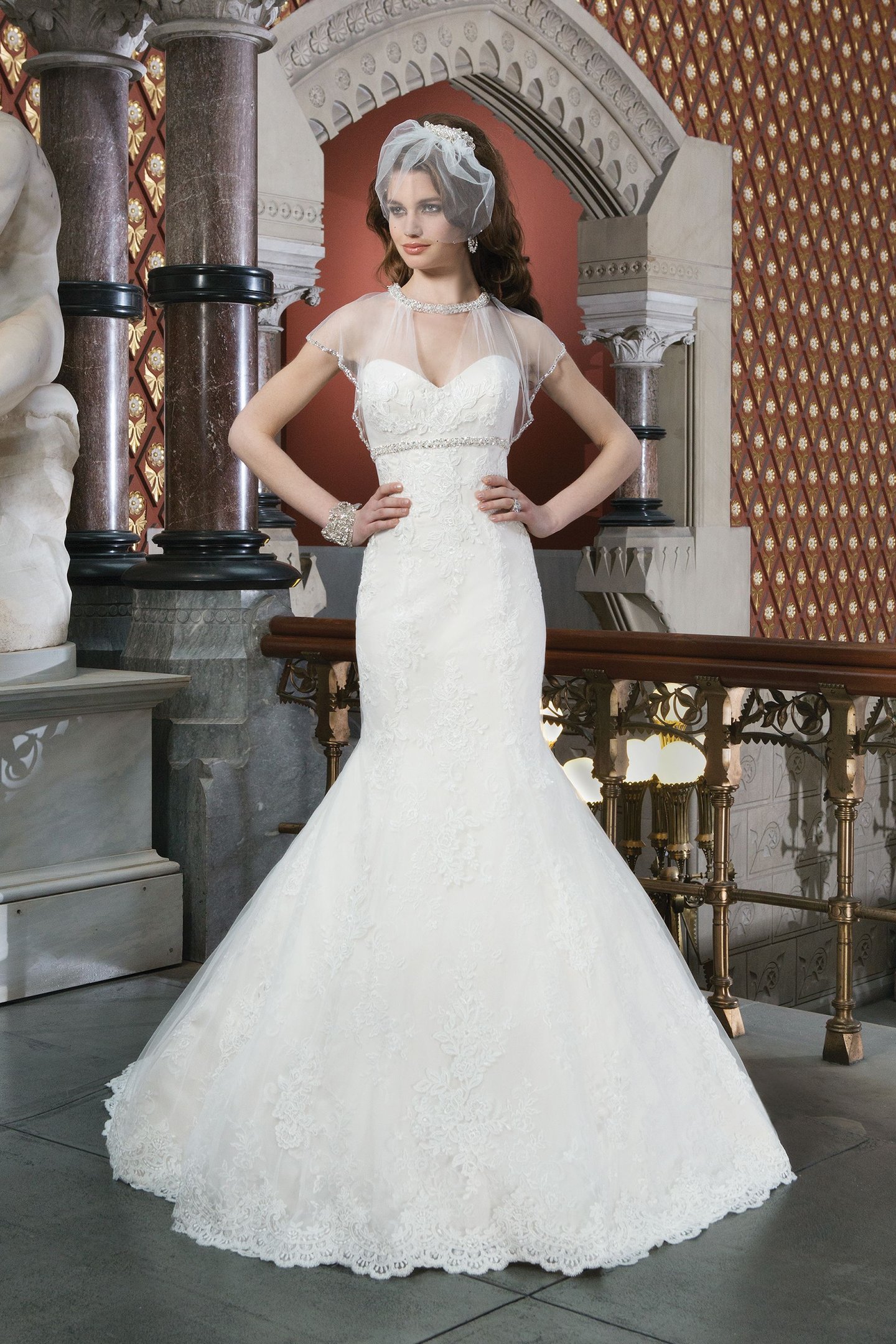Justin Alexander Style 8700 Lace fit and flare dress embellished with a jewel neckline