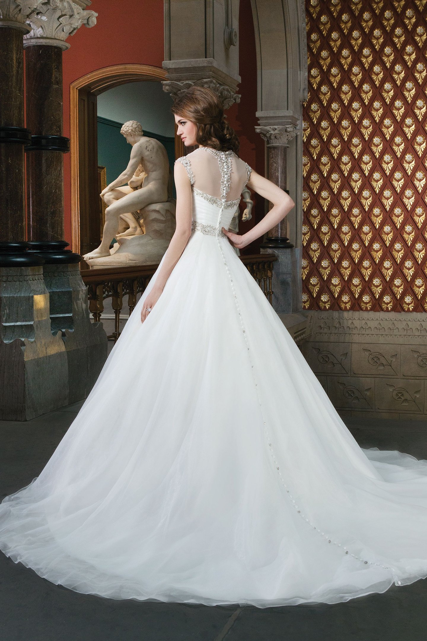 Justin Alexander Style 8718 Tulle ball gown featuring a Queen Anne necklineJustin Alexander Style 8718 Tulle ball gown featuring a Queen Anne neckline