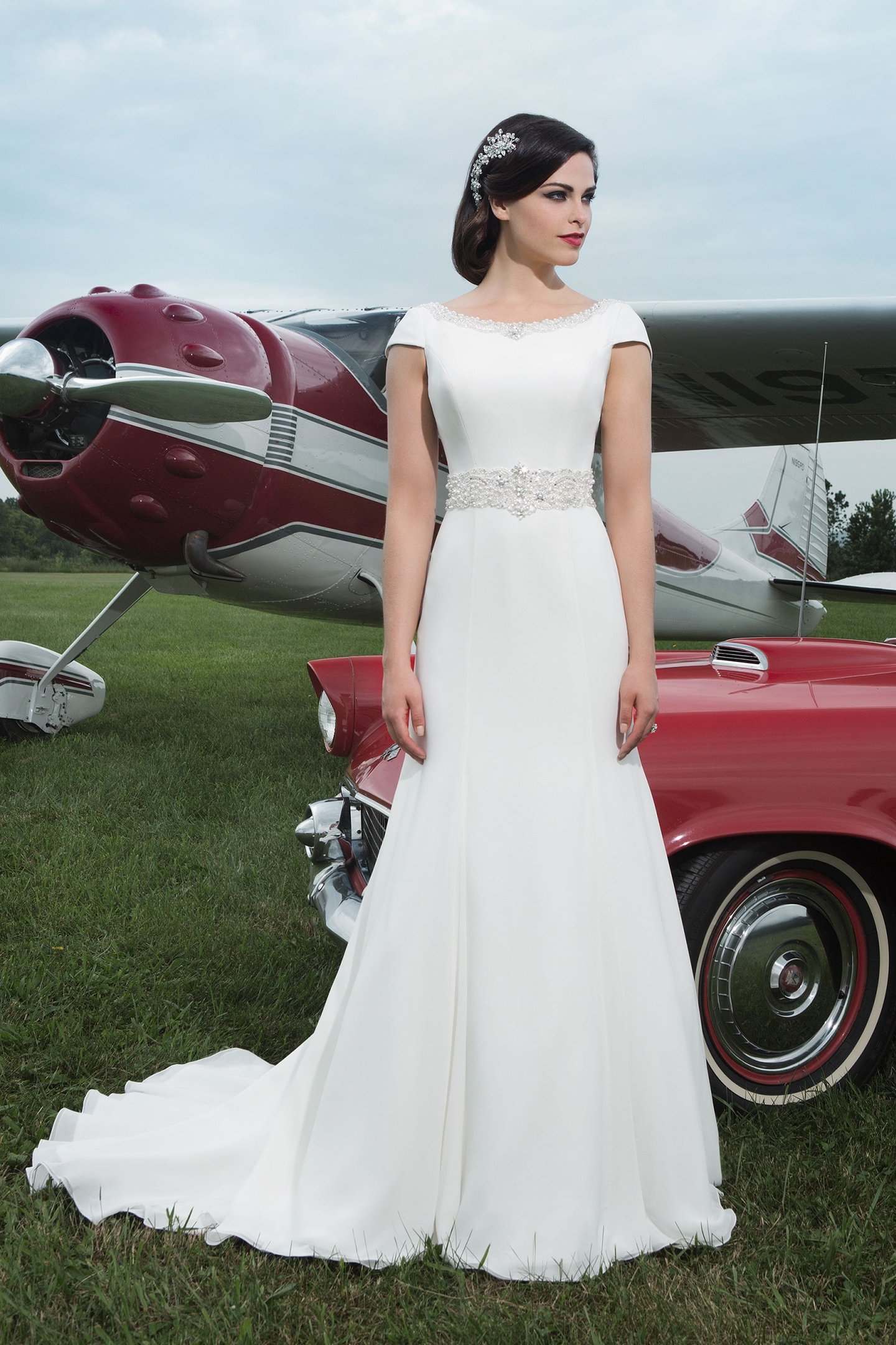 Justin Alexander Style 8728 Chiffon mermaid dress adorned with a Sabrina neckline