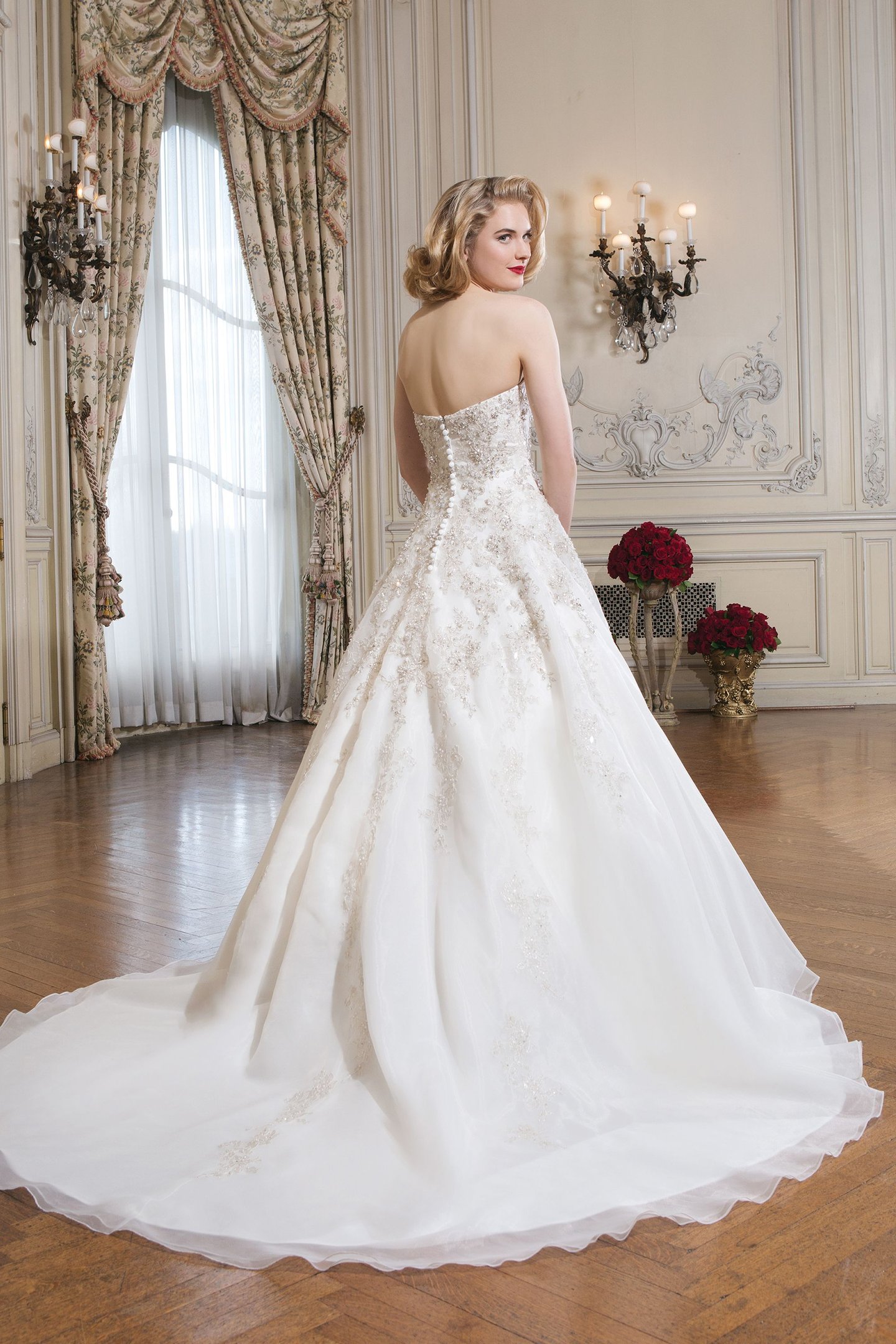 Justin Alexander Style 8738 Strapless Metallic Embroidered Lace Gown