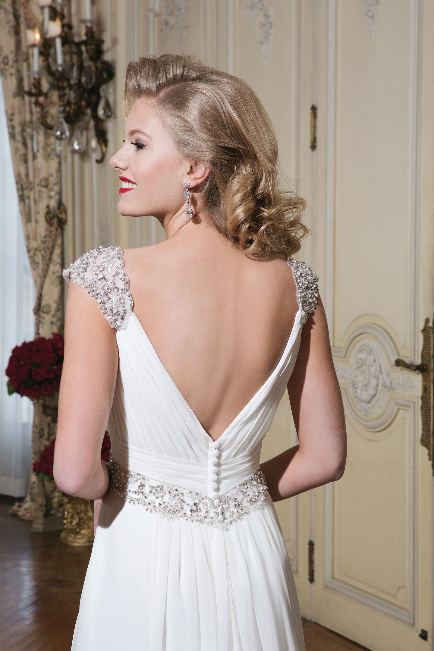 Justin Alexander Style 8775 Chiffon A-line dress emphasized by a sweetheart neckline