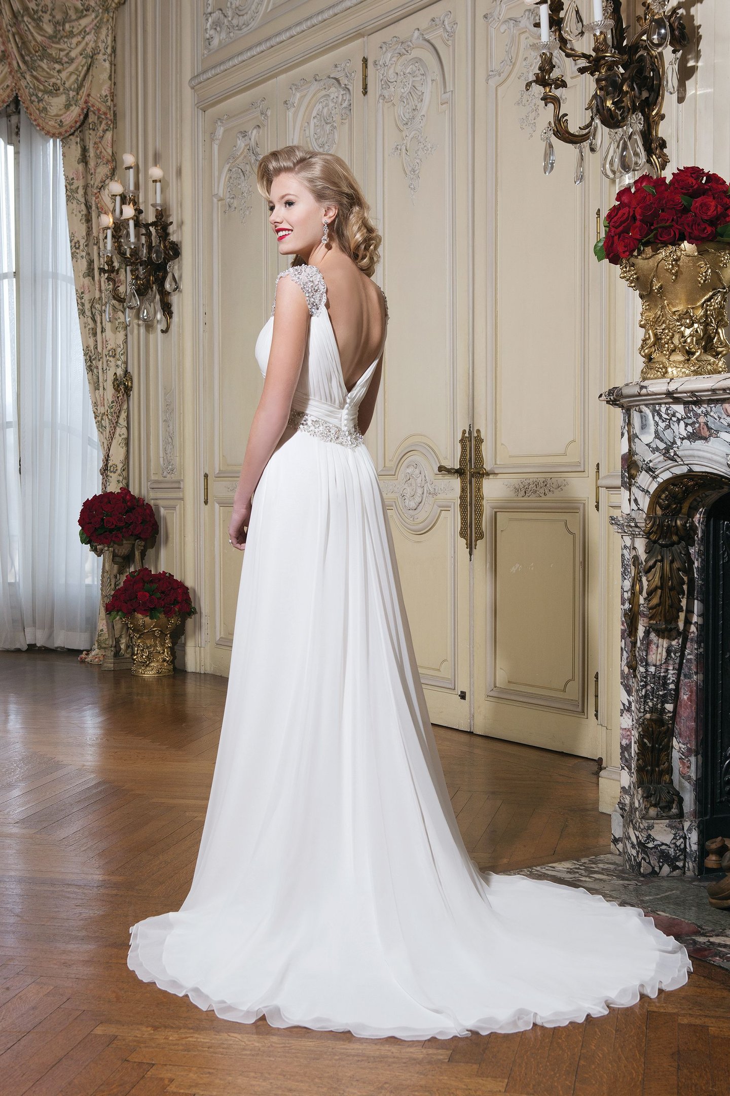 Justin Alexander Style 8775 Chiffon A-line dress emphasized by a sweetheart neckline