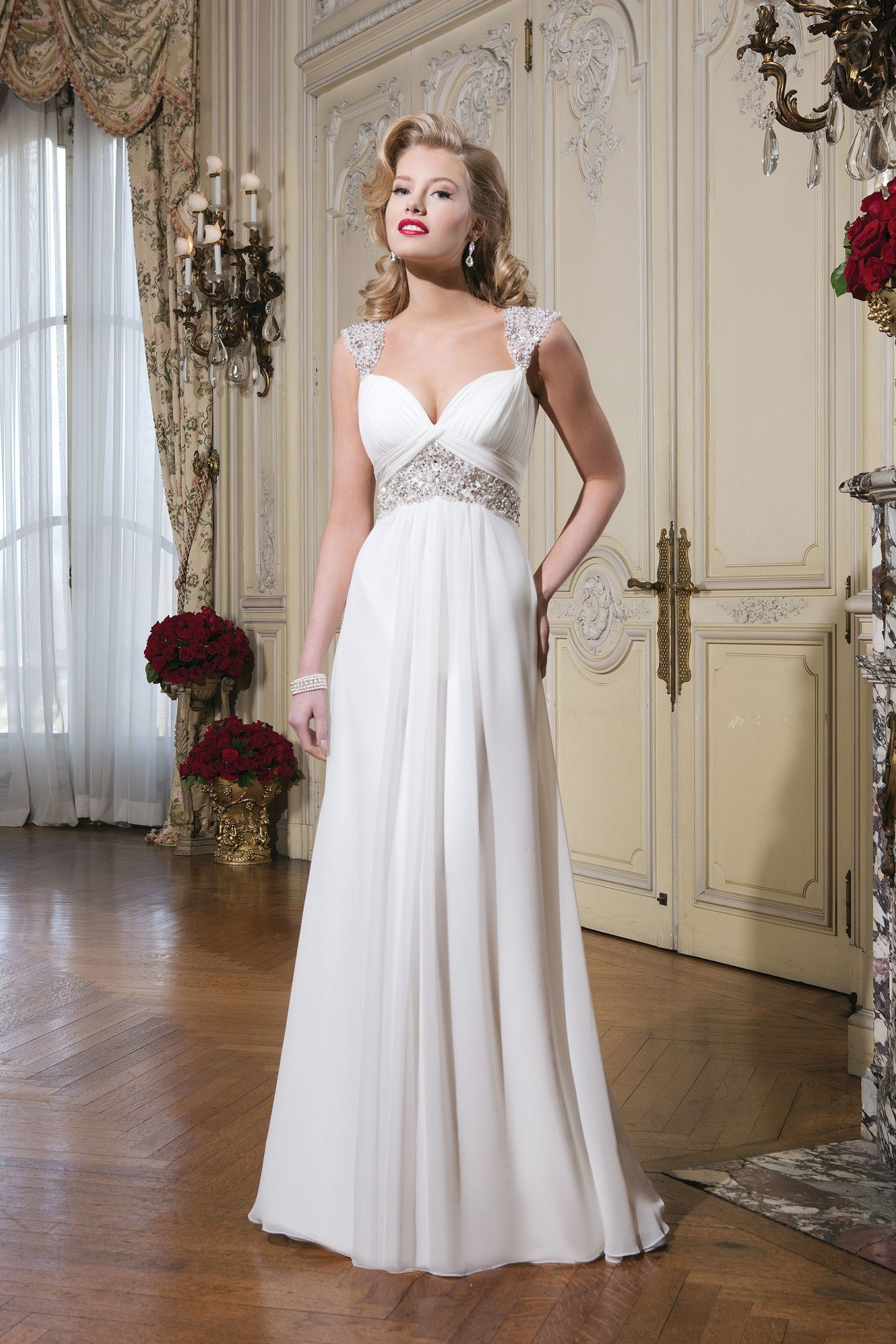 Justin Alexander Style 8775 Chiffon A-line dress emphasized by a sweetheart neckline