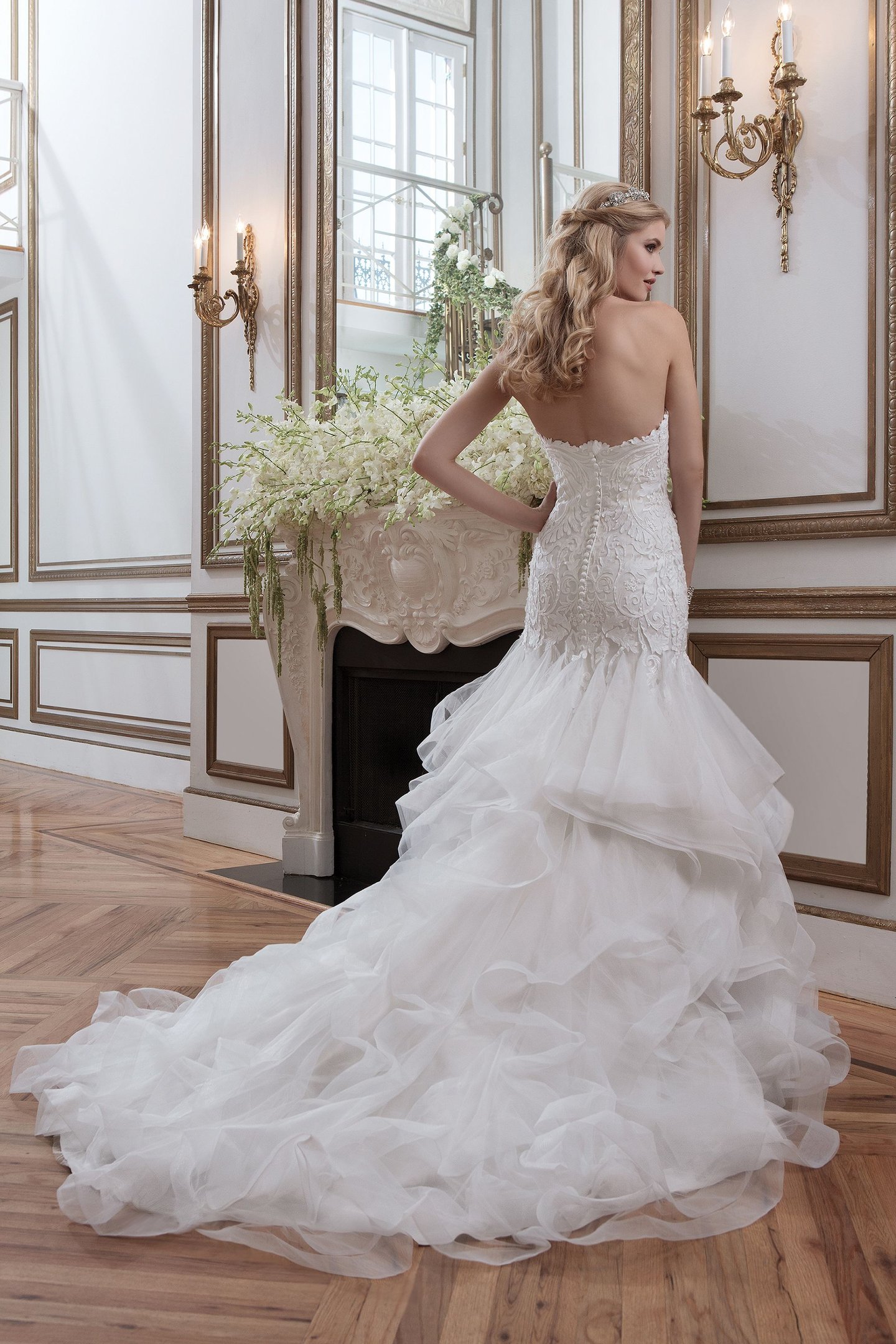 Justin Alexander Style 8795 Laser Cut Appliqué Organza Fit and Flare Wedding Dress