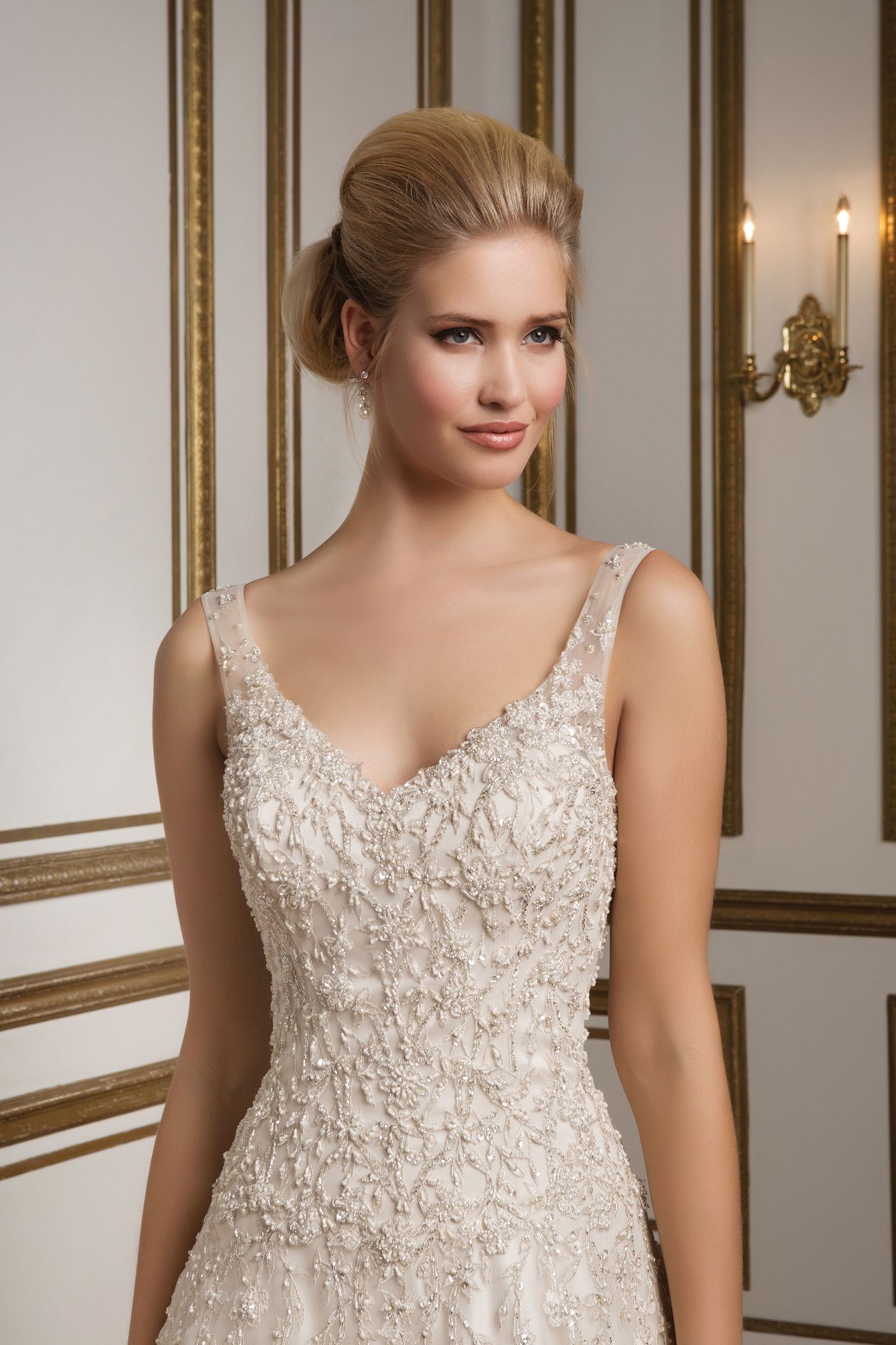 Justin Alexander Style 8813 Embroidered Beaded Lace V-Neck Ball Gown