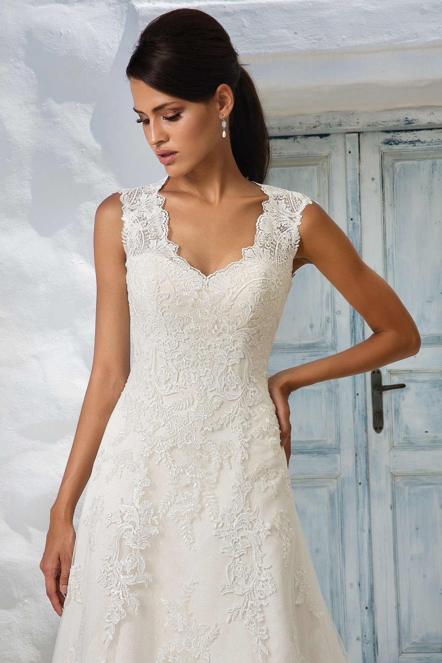 Justin Alexander Style 8822 Queen Anne Neckline Lace A-Line Bridal Gown