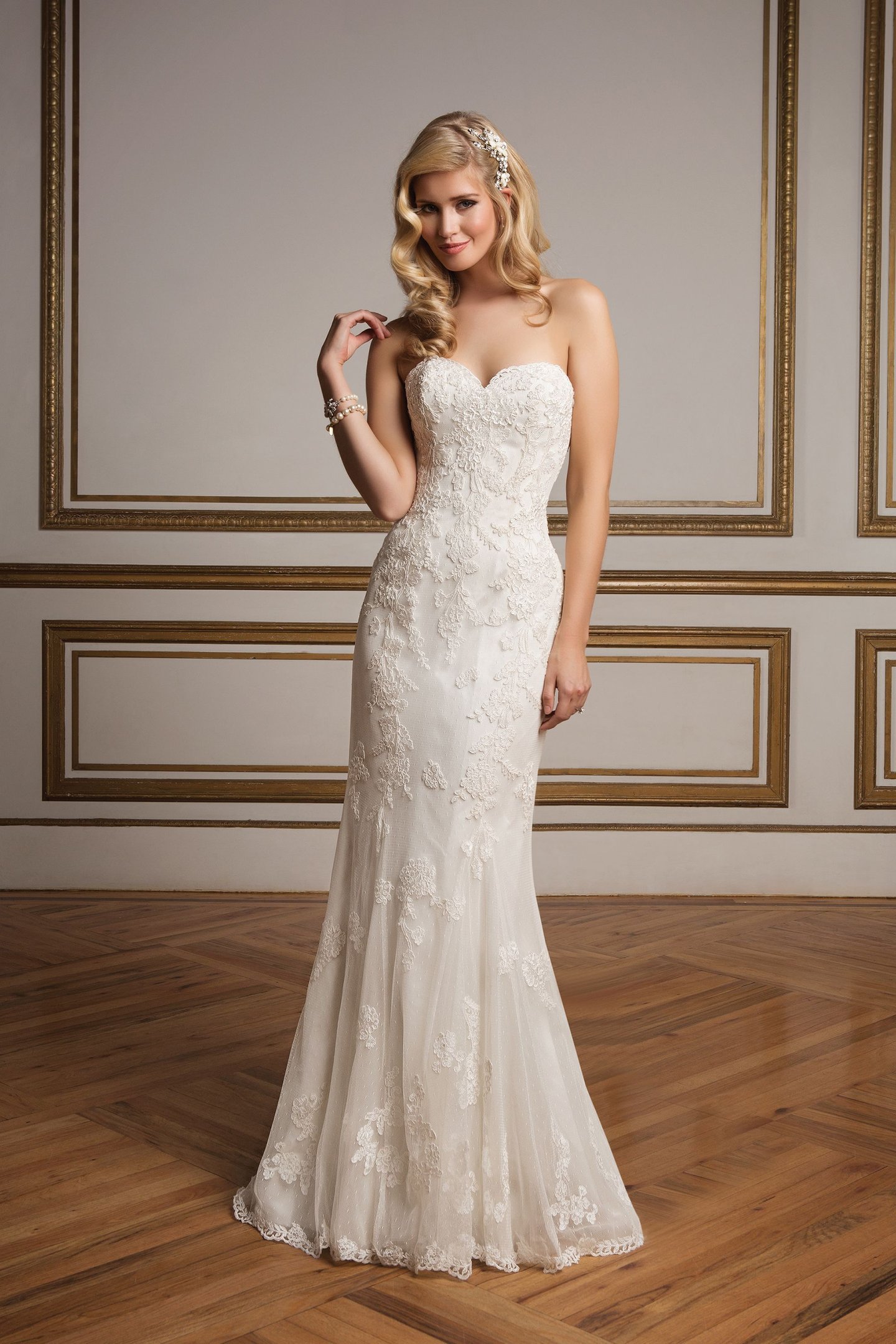 Justin Alexander Style 8830 Lace and Point D'Esprit Tulle Sweetheart Gown