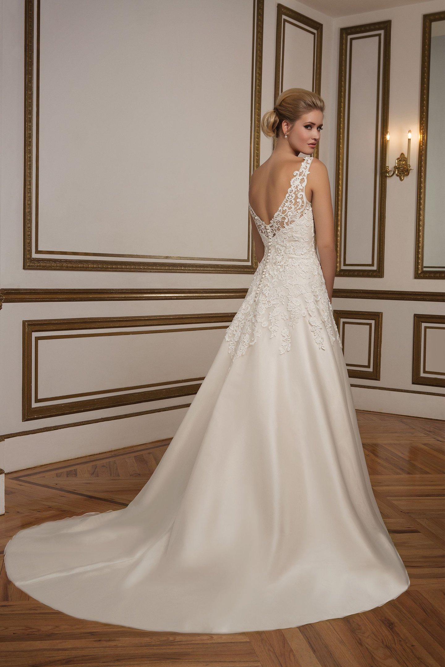 Justin Alexander  Lace and Organza Sabrina Neckline A-Line Bridal Gown
