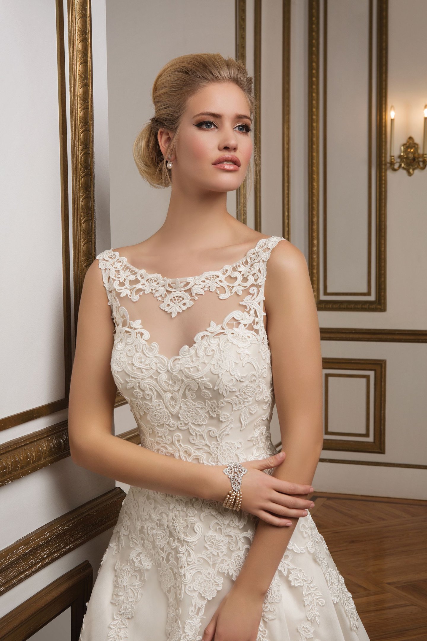 Justin Alexander  Lace and Organza Sabrina Neckline A-Line Bridal Gown