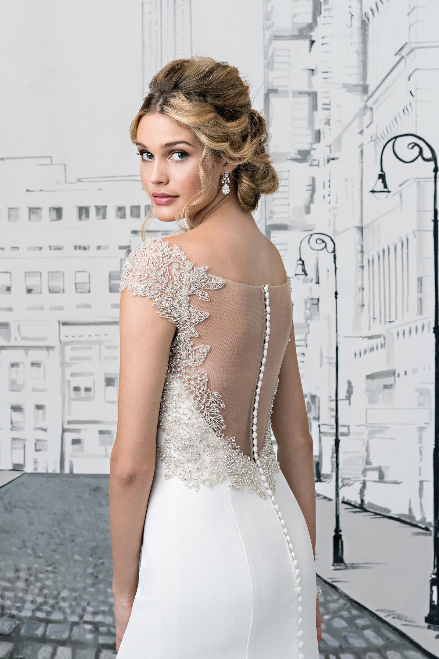 Justin Alexander  Fit and Flare Gown with Illusion Keyhole Back with Intricate Beading