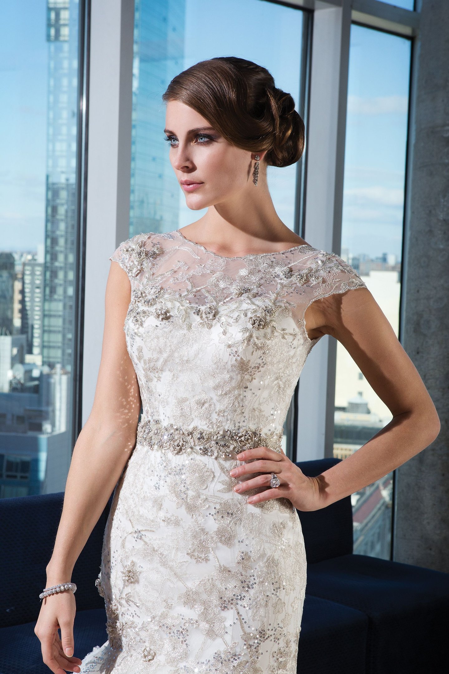 Justin Alexander Signature Style 9732 Tulle mermaid dress emphasized by a Sabrina neckline