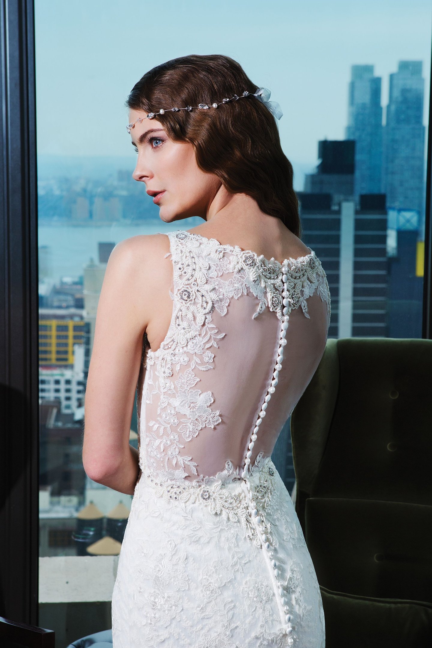 Justin Alexander Signature Style 9762 Embroidered lace; floral art deco fit and flare dress accented by a tank neckline