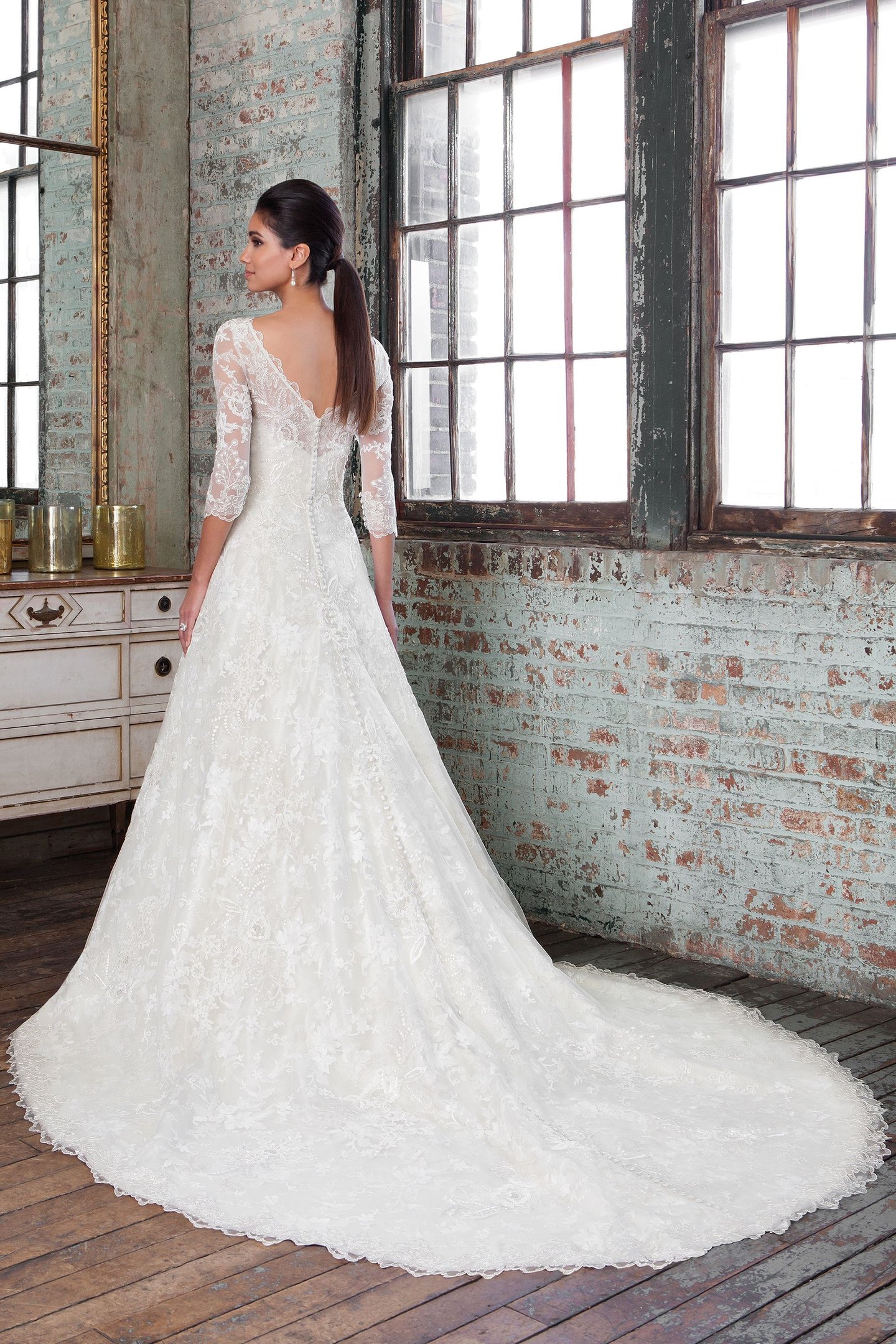 Justin Alexander Signature Style 9801 Lace and Metallic Silk A-Line Gown with Sweetheart Neckline