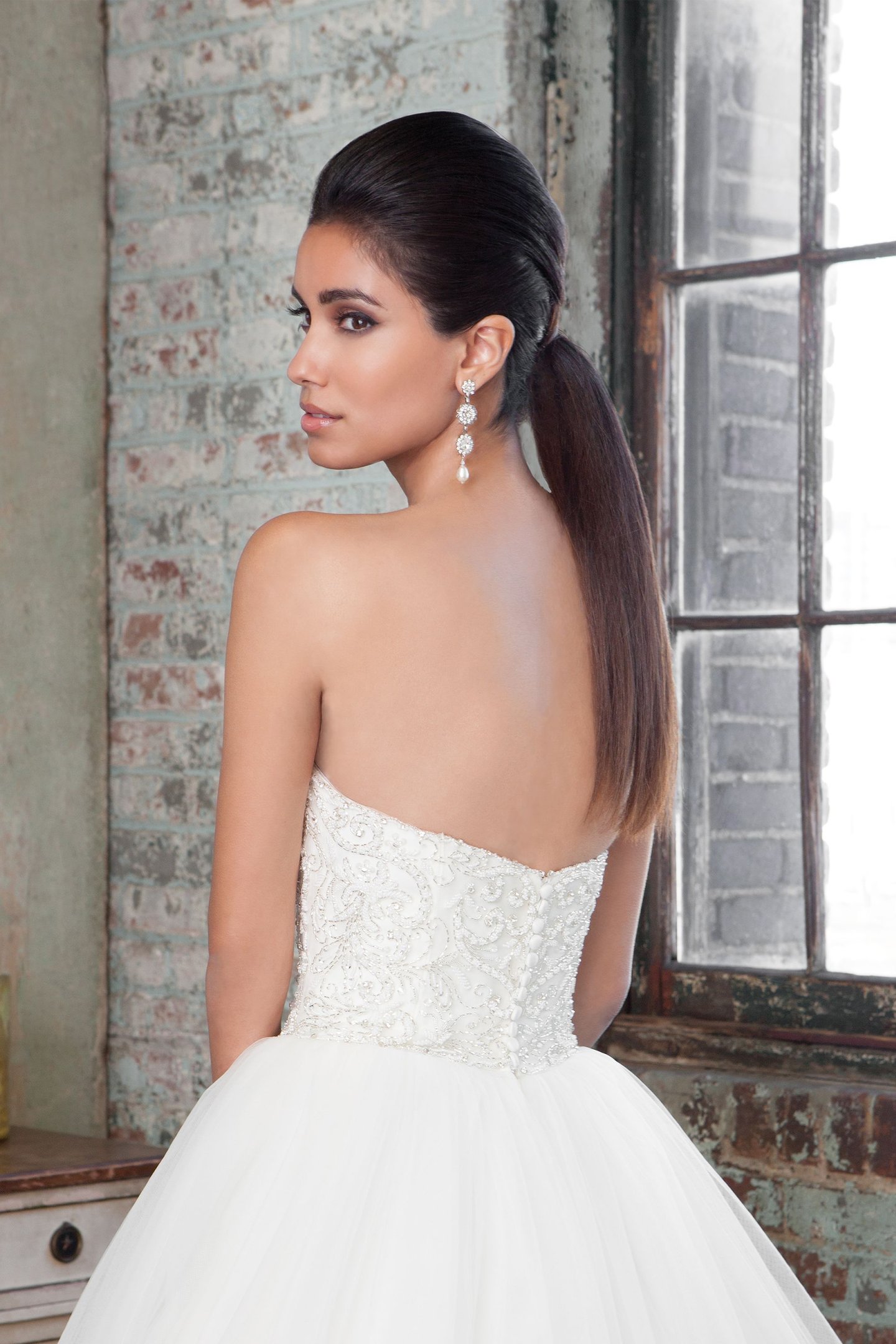 Justin Alexander Signature Style 9811 Beaded Strapless Gown with Beaded Scalloped Hem