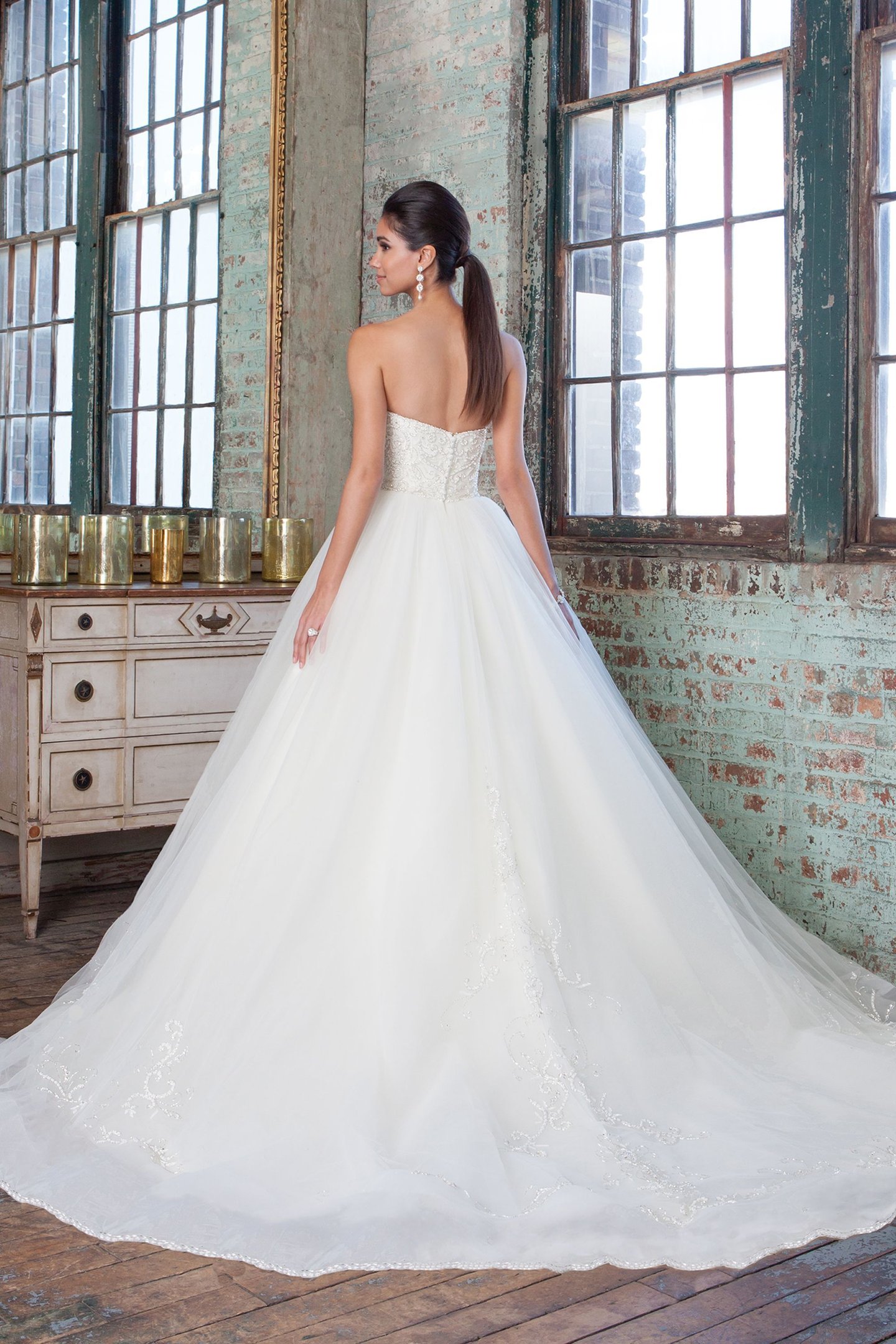 Justin Alexander Signature Style 9811 Beaded Strapless Gown with Beaded Scalloped Hem