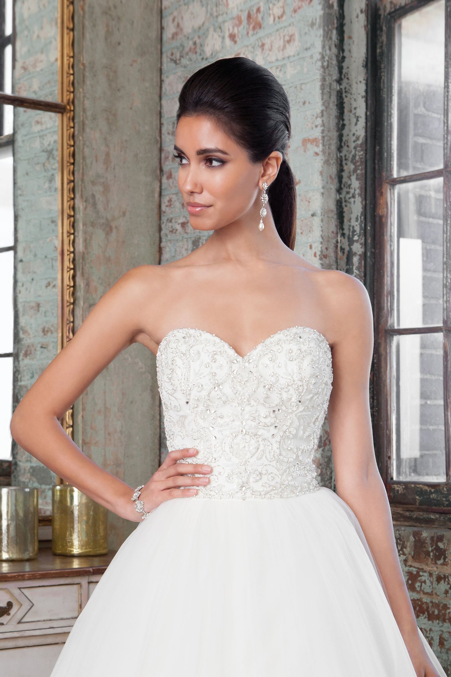 Justin Alexander Signature Style 9811 Beaded Strapless Gown with Beaded Scalloped Hem