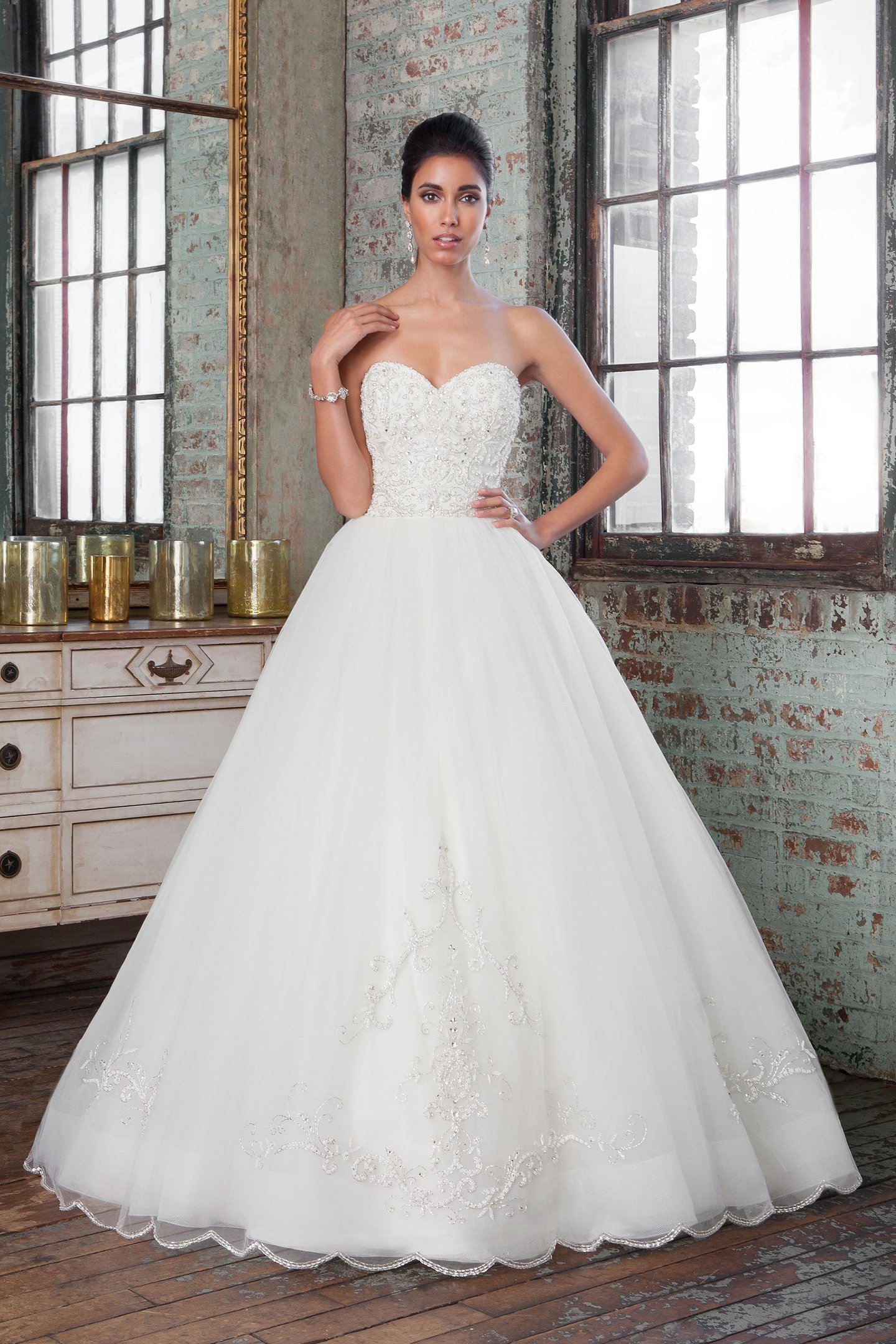 Justin Alexander Signature Style 9811 Beaded Strapless Gown with Beaded Scalloped Hem