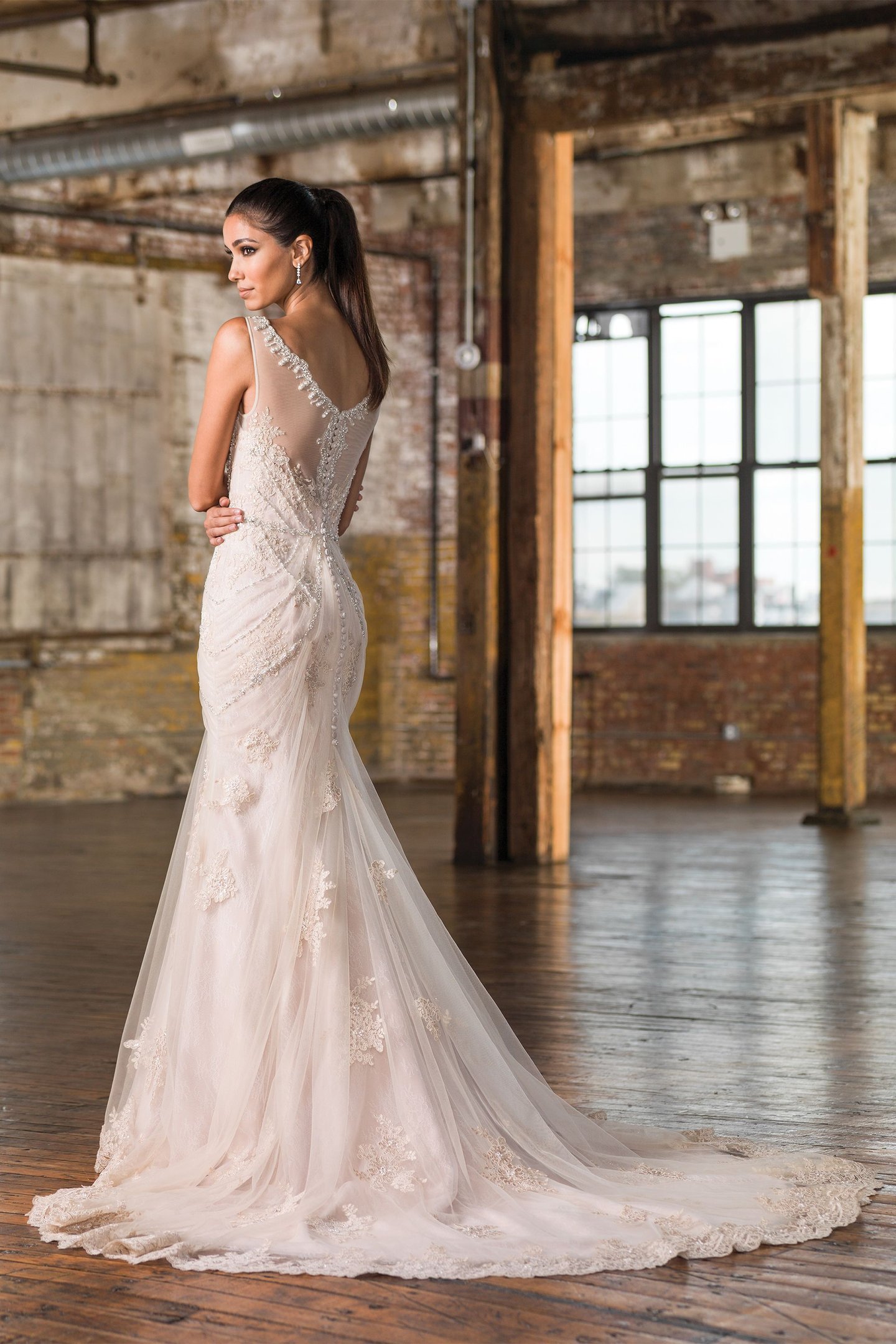 Justin Alexander Signature Style 9825 Geometric Beaded Fit and Flare Bridal Gown